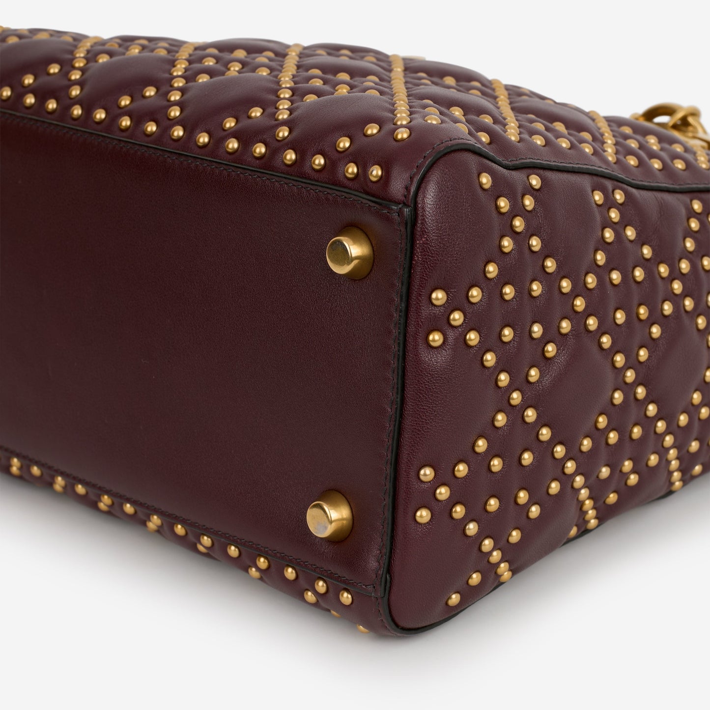 Dior Medium Lady Dior - Burgundy Studded Lambskin | Gold Hardware
