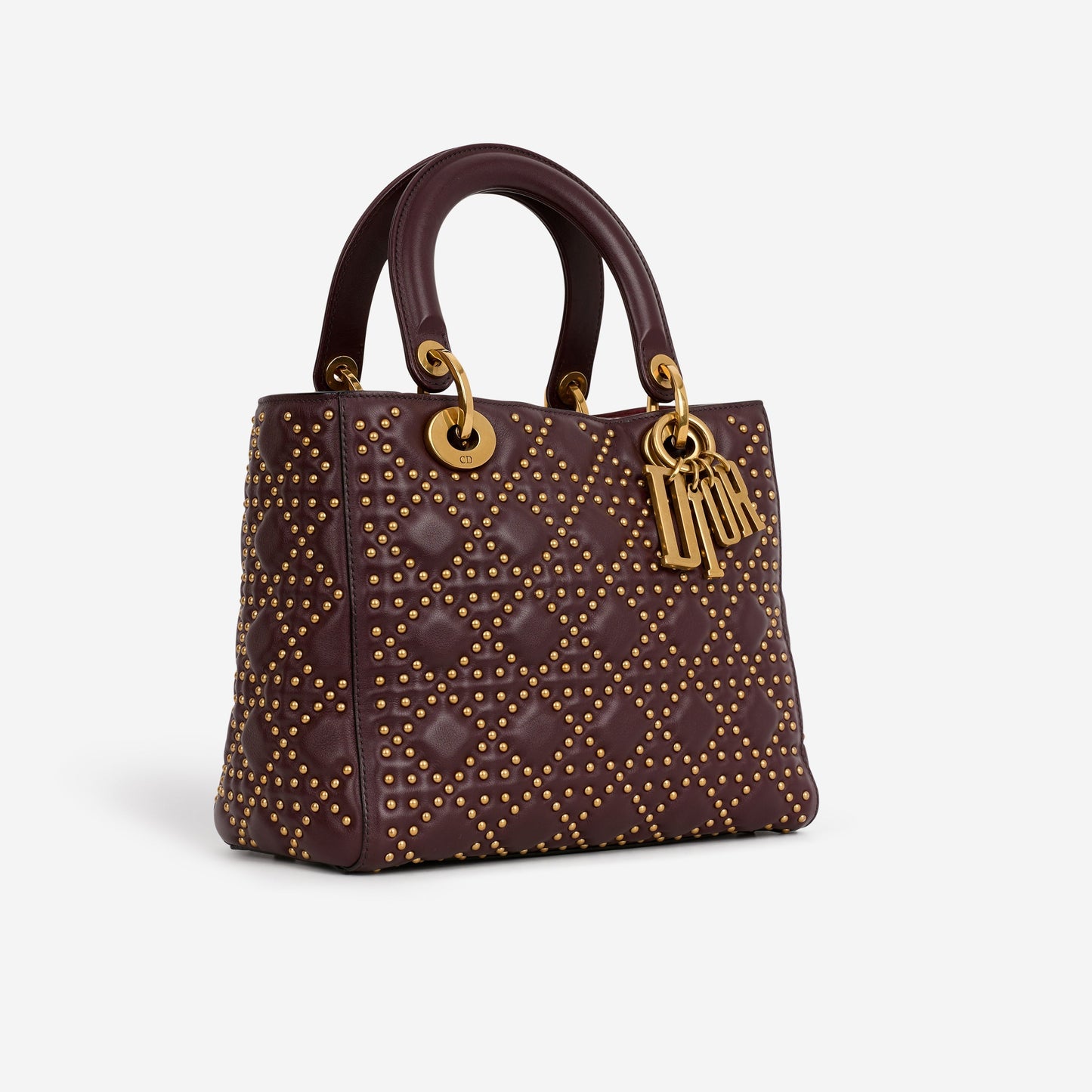 Dior Medium Lady Dior - Burgundy Studded Lambskin | Gold Hardware