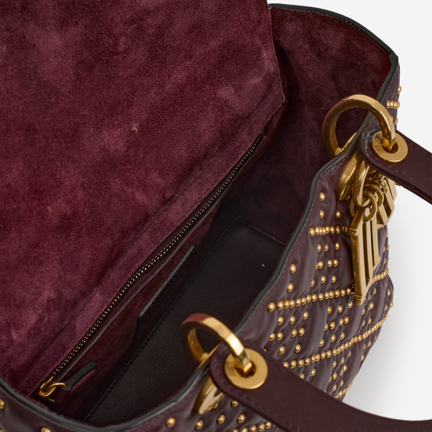 Dior Medium Lady Dior - Burgundy Studded Lambskin | Gold Hardware