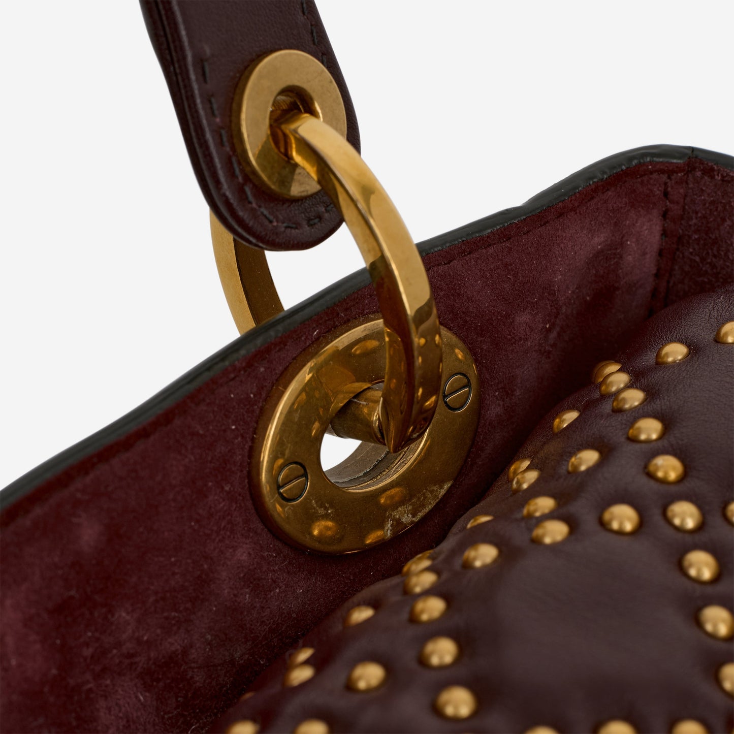 Dior Medium Lady Dior - Burgundy Studded Lambskin | Gold Hardware