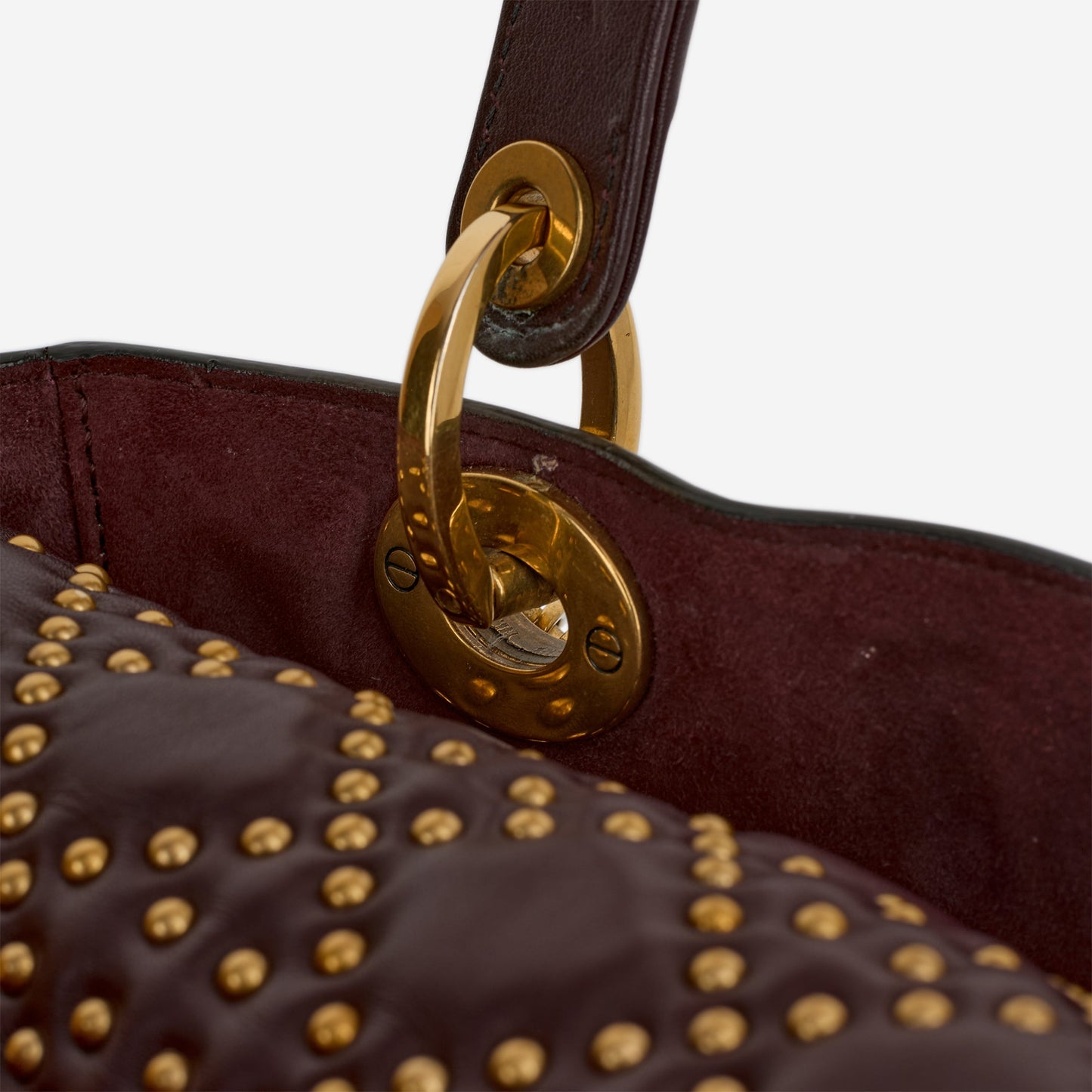 Dior Medium Lady Dior - Burgundy Studded Lambskin | Gold Hardware