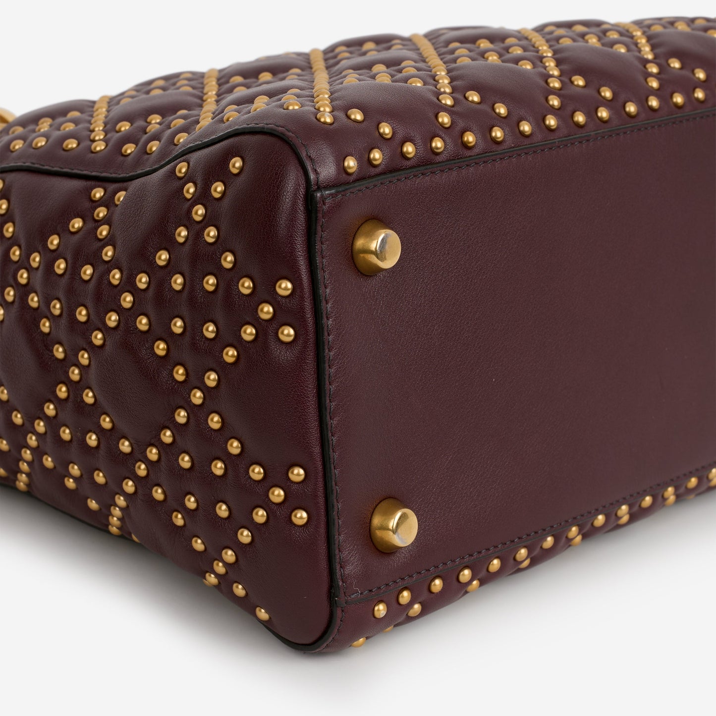 Dior Medium Lady Dior - Burgundy Studded Lambskin | Gold Hardware