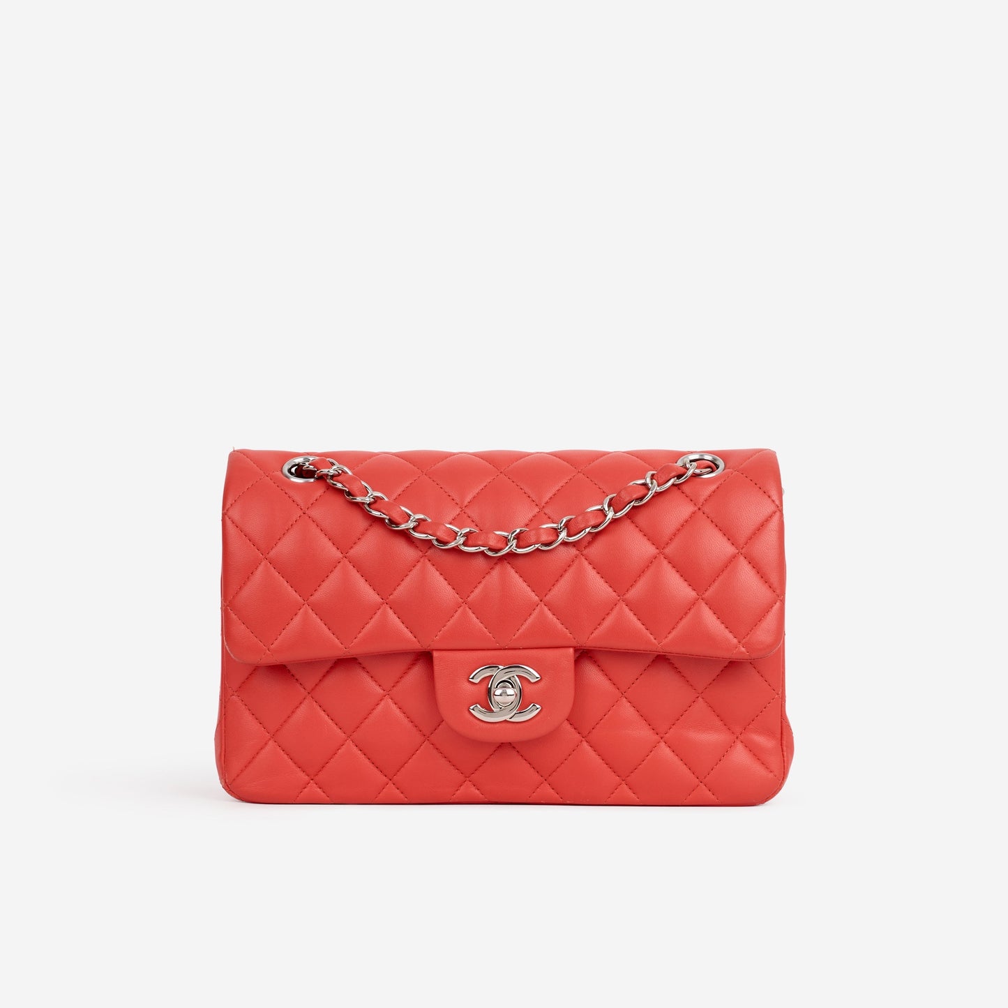 Chanel Small Classic Flap - Red Lambskin | Silver Hardware