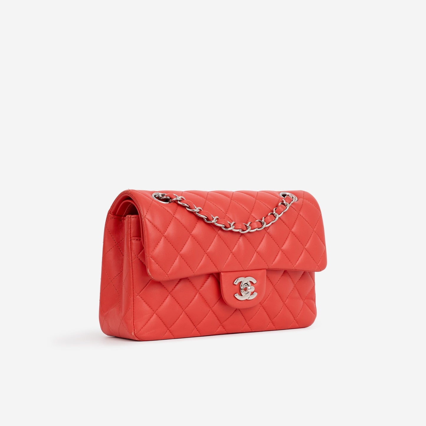 Chanel Small Classic Flap - Red Lambskin | Silver Hardware