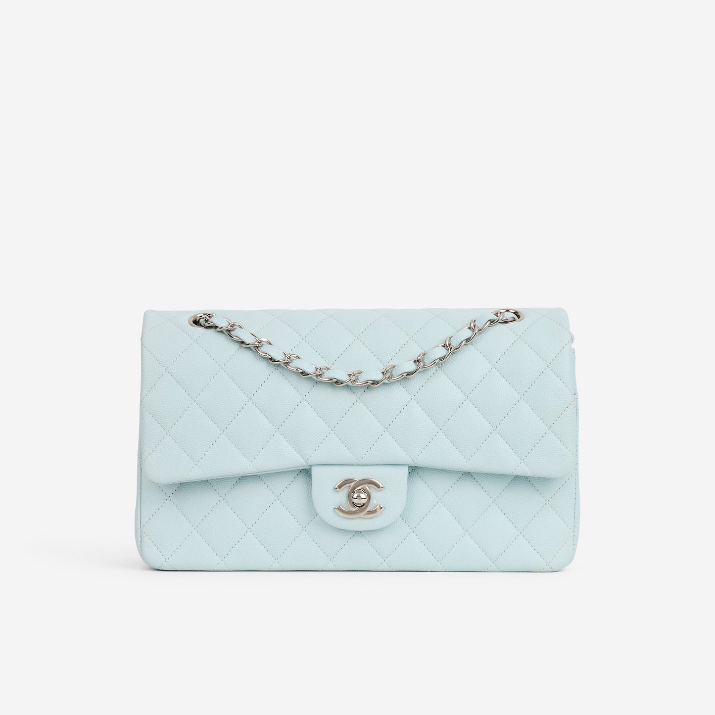 Chanel Medium Classic Flap - Light Blue Caviar | Silver Hardware