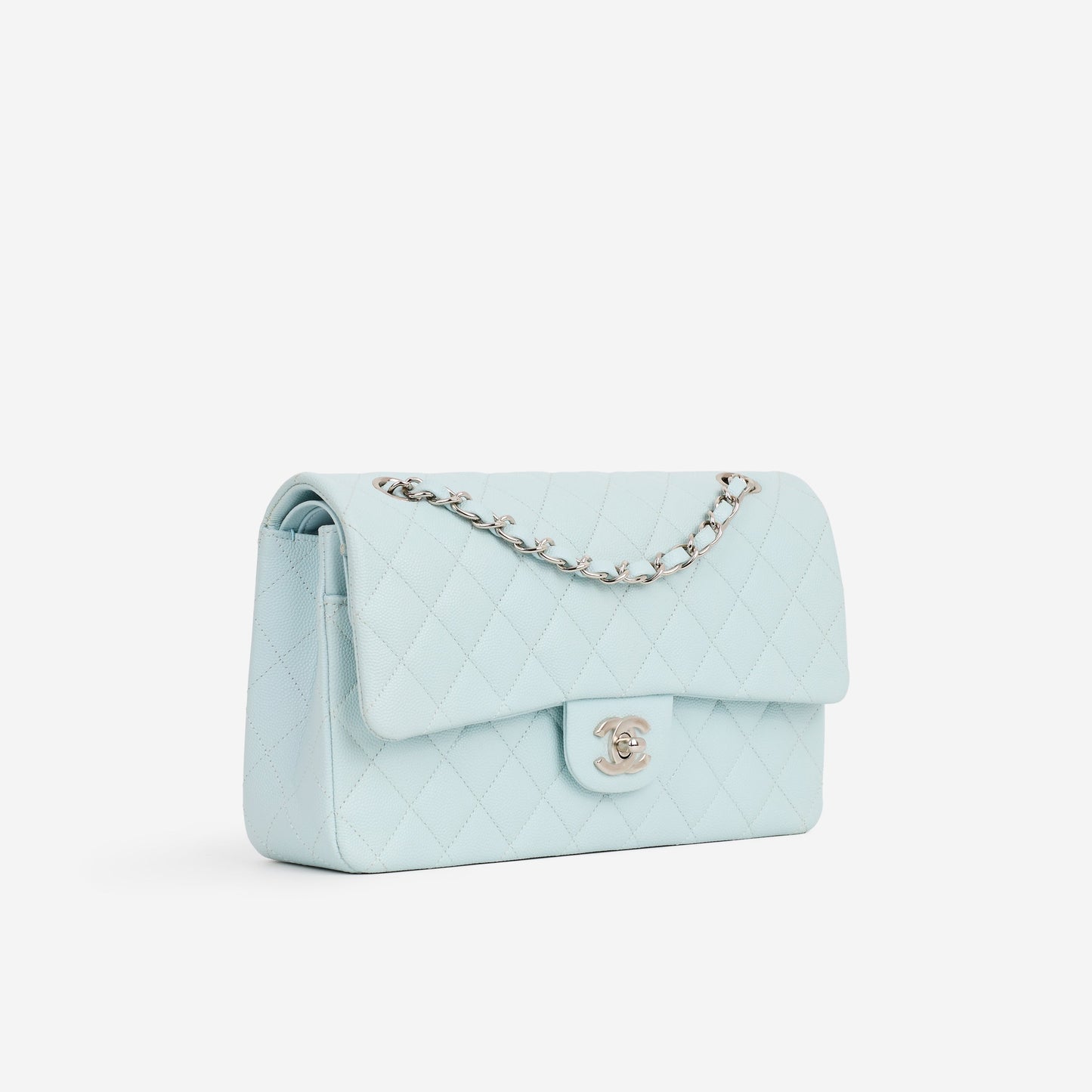 Chanel Medium Classic Flap - Light Blue Caviar | Silver Hardware