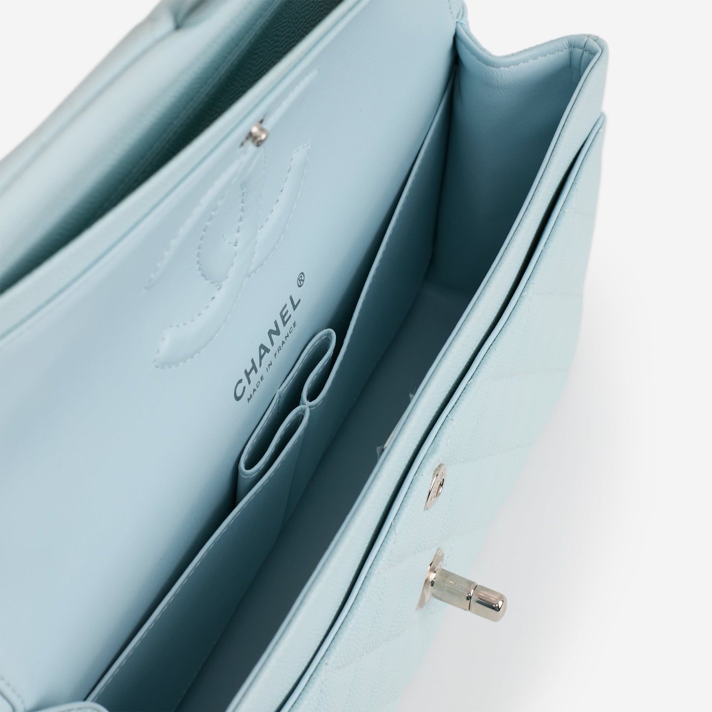 Chanel Medium Classic Flap - Light Blue Caviar | Silver Hardware