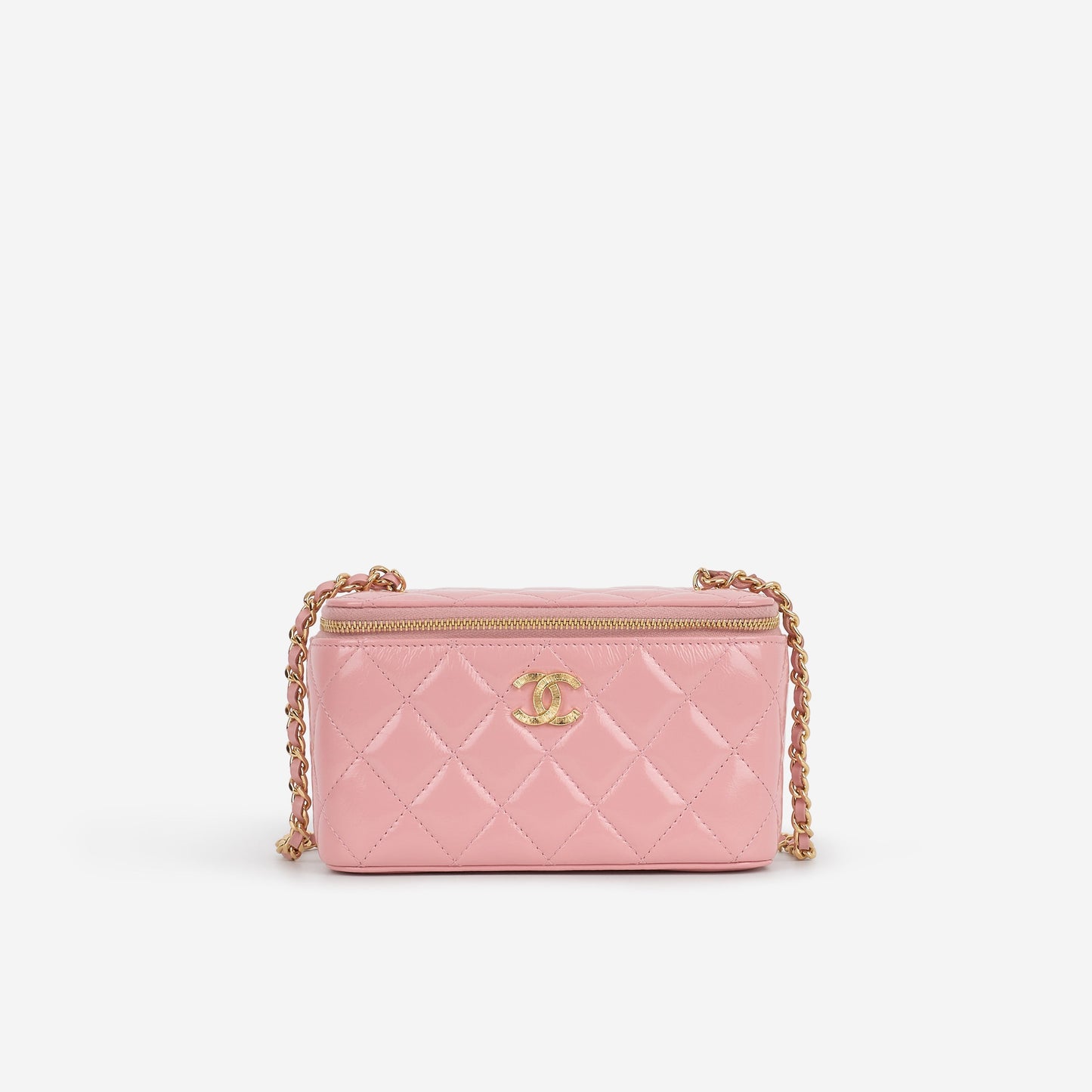 Chanel Small Vanity on Chain - Pink Shiny Calfskin | Gold Hardware