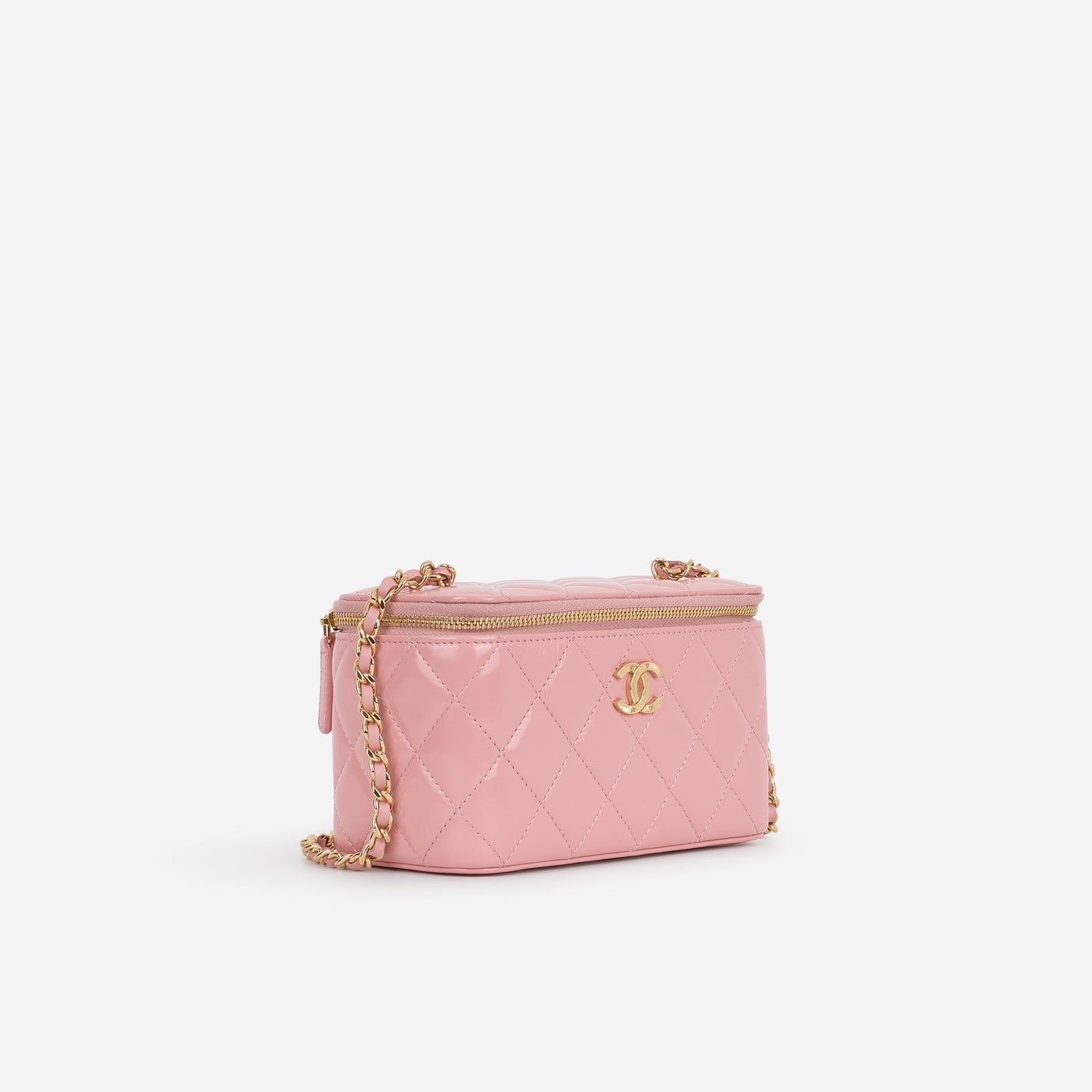Chanel Small Vanity on Chain - Pink Shiny Calfskin | Gold Hardware