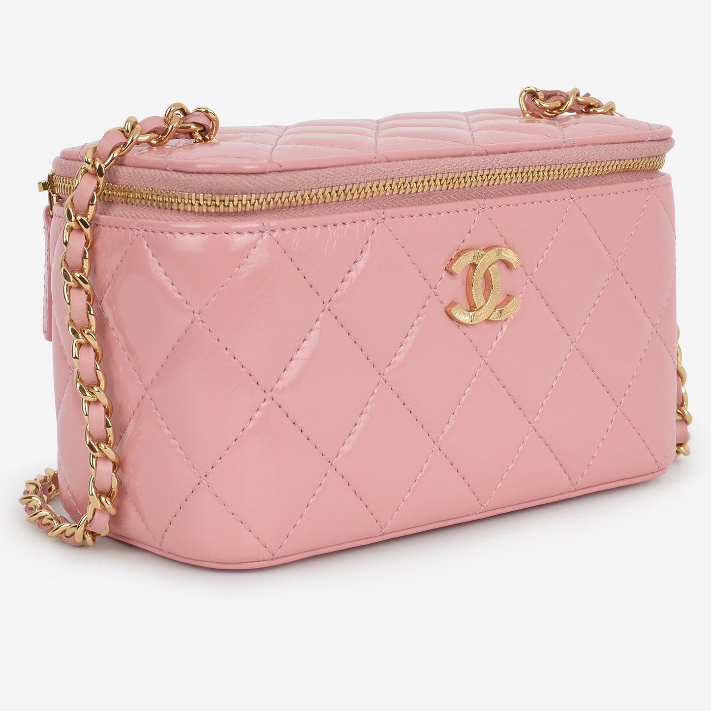 Chanel Small Vanity on Chain - Pink Shiny Calfskin | Gold Hardware