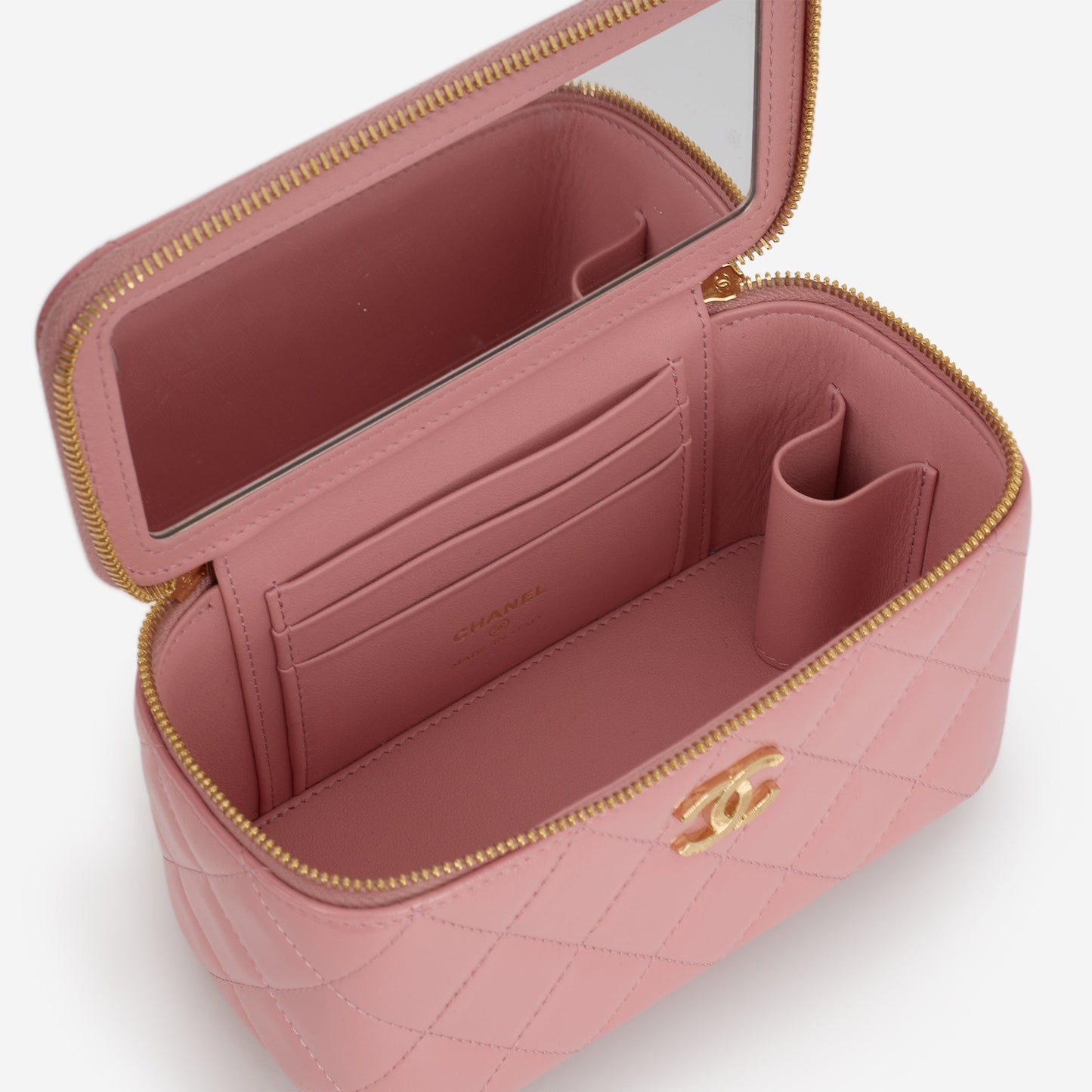 Chanel Small Vanity on Chain - Pink Shiny Calfskin | Gold Hardware