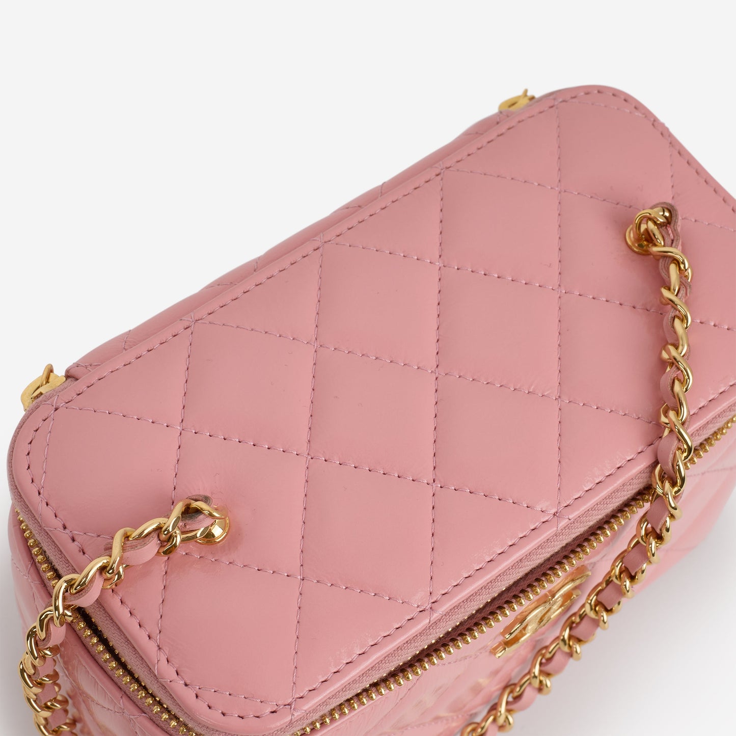 Chanel Small Vanity on Chain - Pink Shiny Calfskin | Gold Hardware