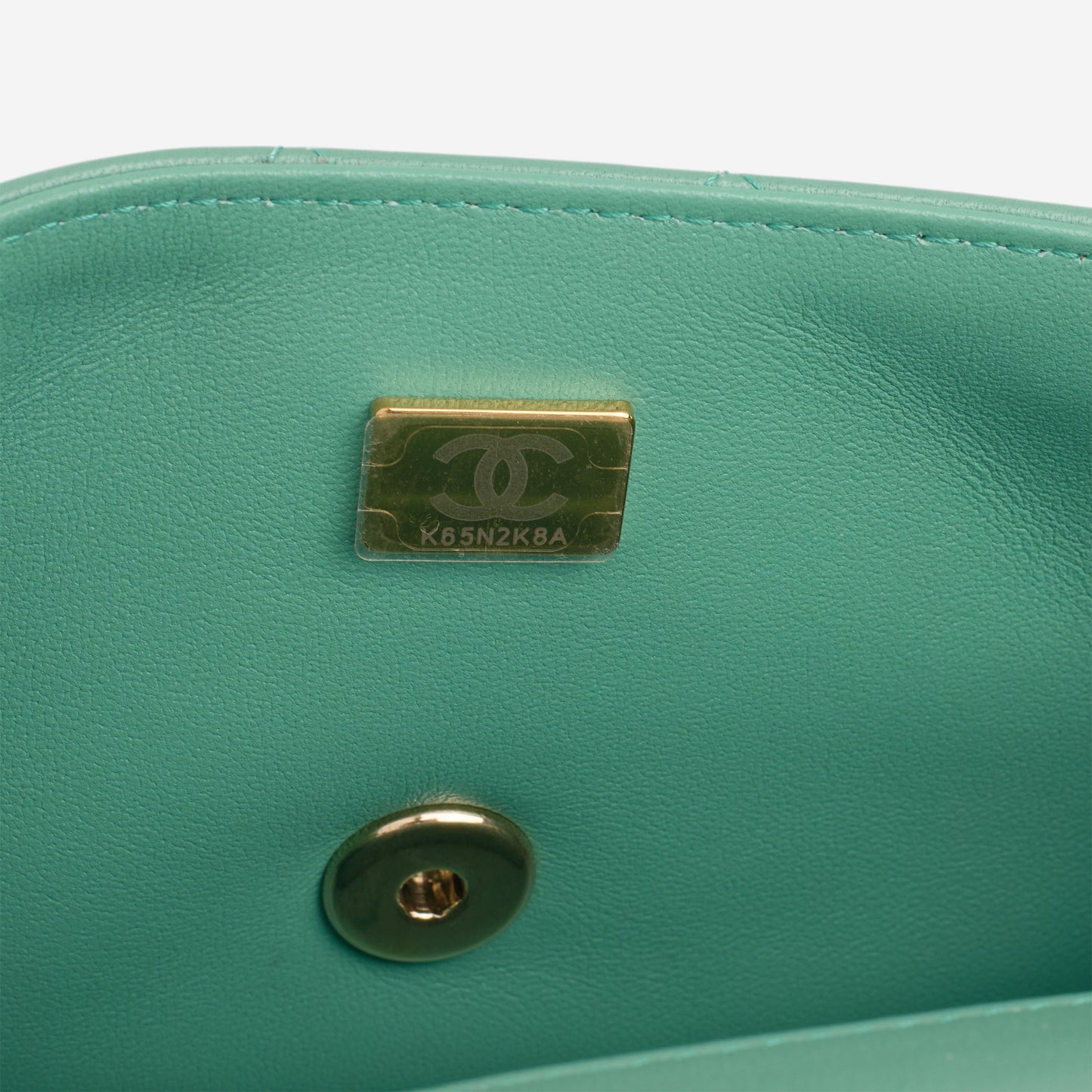 Chanel Mini Rectangular - Green Lambskin | Champagne Gold Hardware