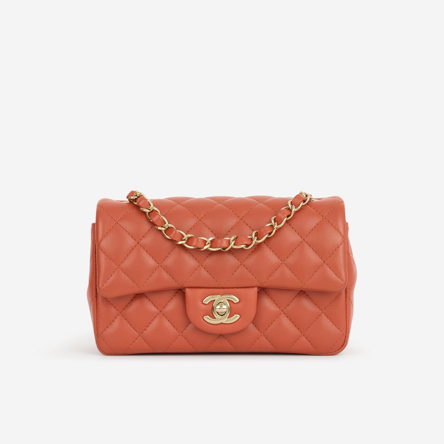 Chanel Mini Rectangular - Brick Red Lambskin | Champagne Gold Hardware