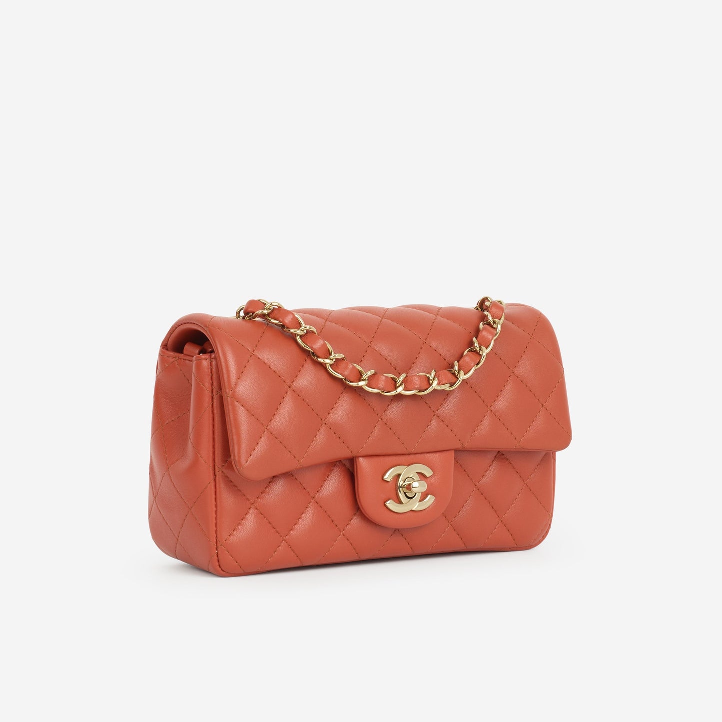 Chanel Mini Rectangular - Brick Red Lambskin | Champagne Gold Hardware