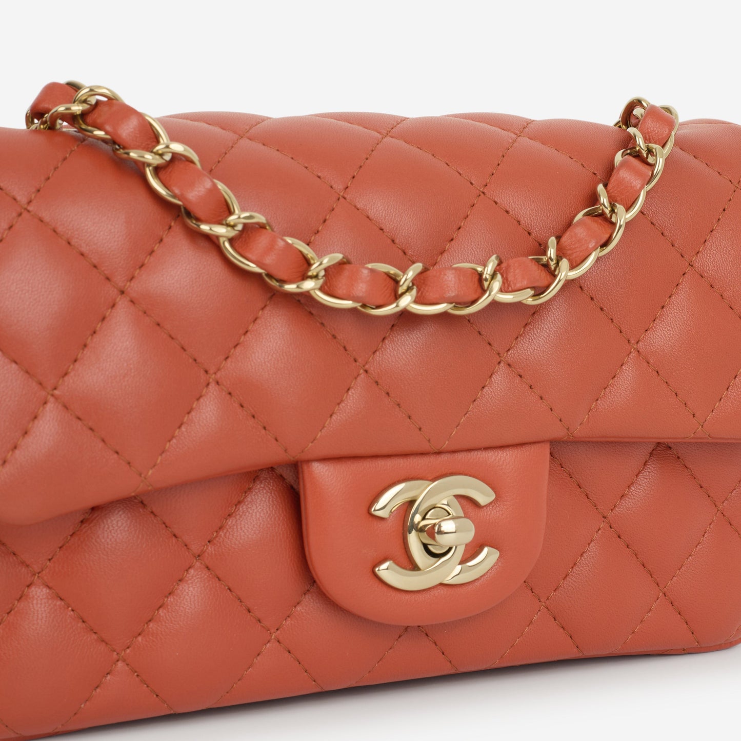Chanel Mini Rectangular - Brick Red Lambskin | Champagne Gold Hardware