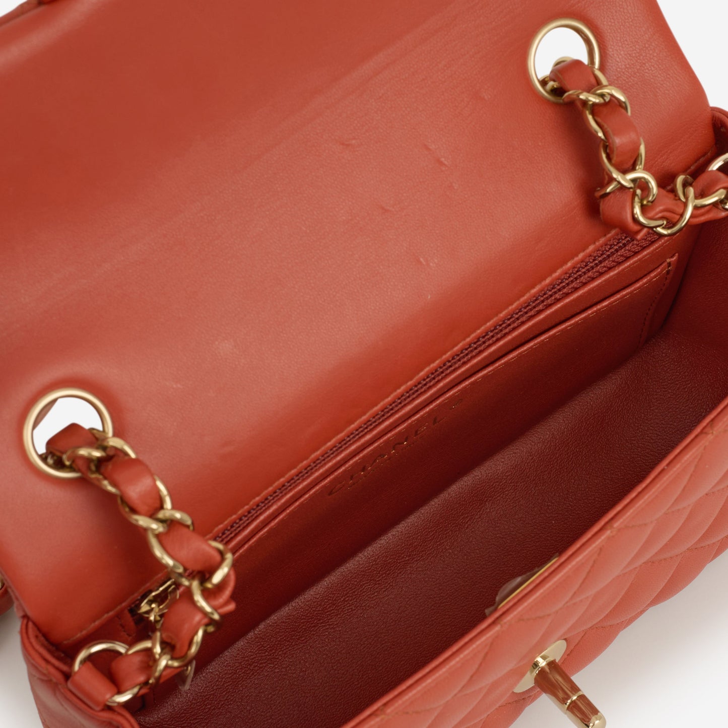 Chanel Mini Rectangular - Brick Red Lambskin | Champagne Gold Hardware