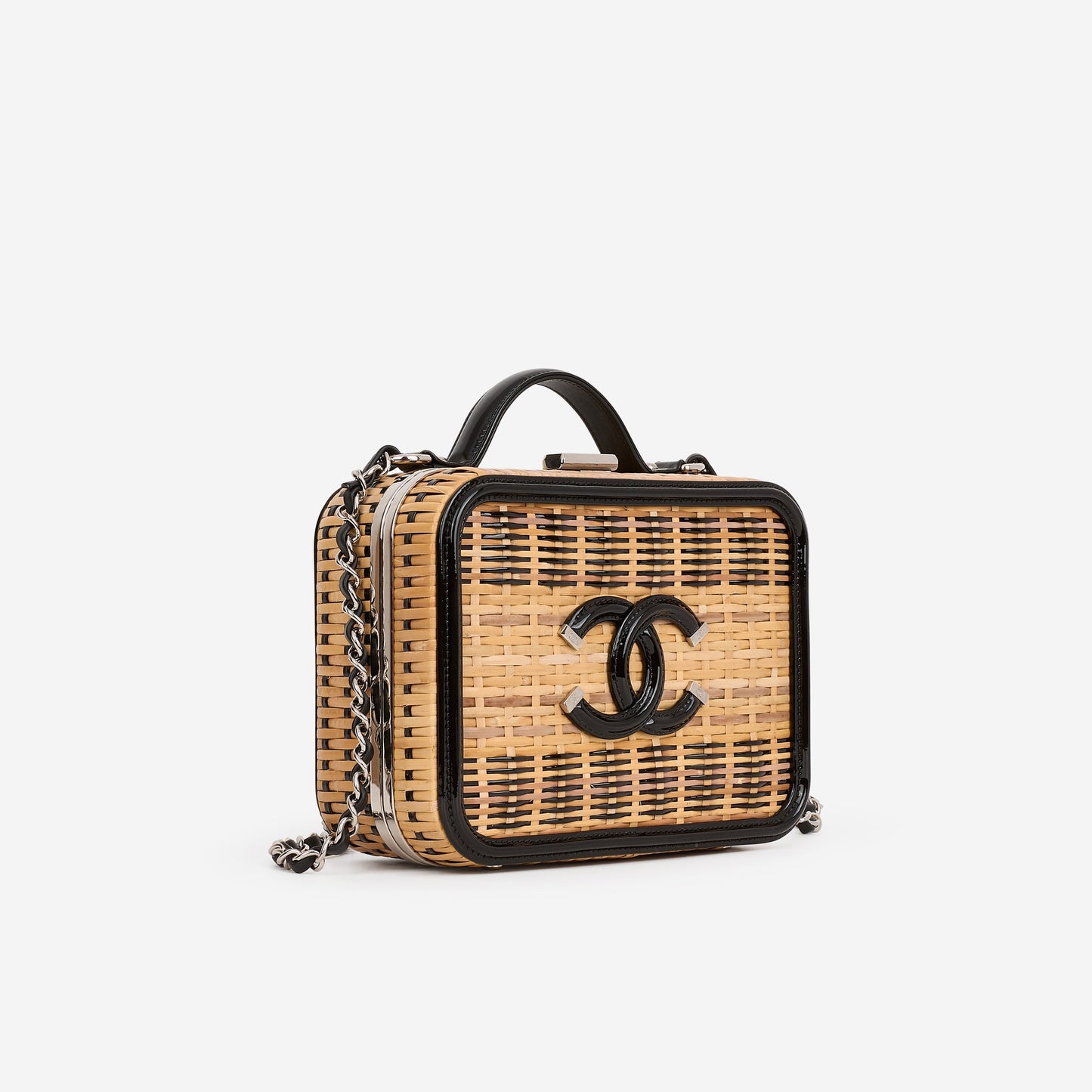 Chanel Medium Filigree CC Vanity Case - Beige/Black Patent | Silver Hardware