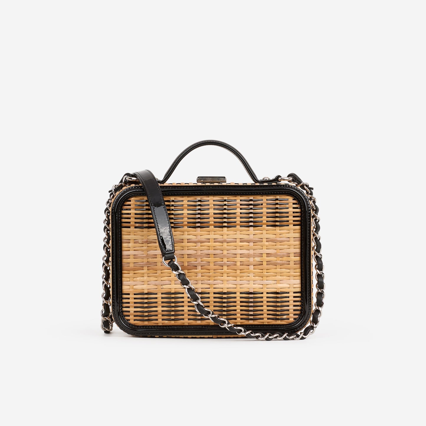 Chanel Medium Filigree CC Vanity Case - Beige/Black Patent | Silver Hardware