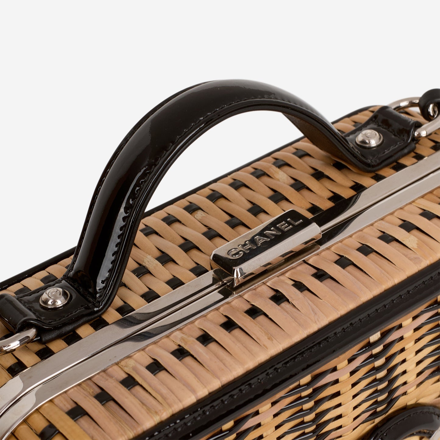 Chanel Medium Filigree CC Vanity Case - Beige/Black Patent | Silver Hardware