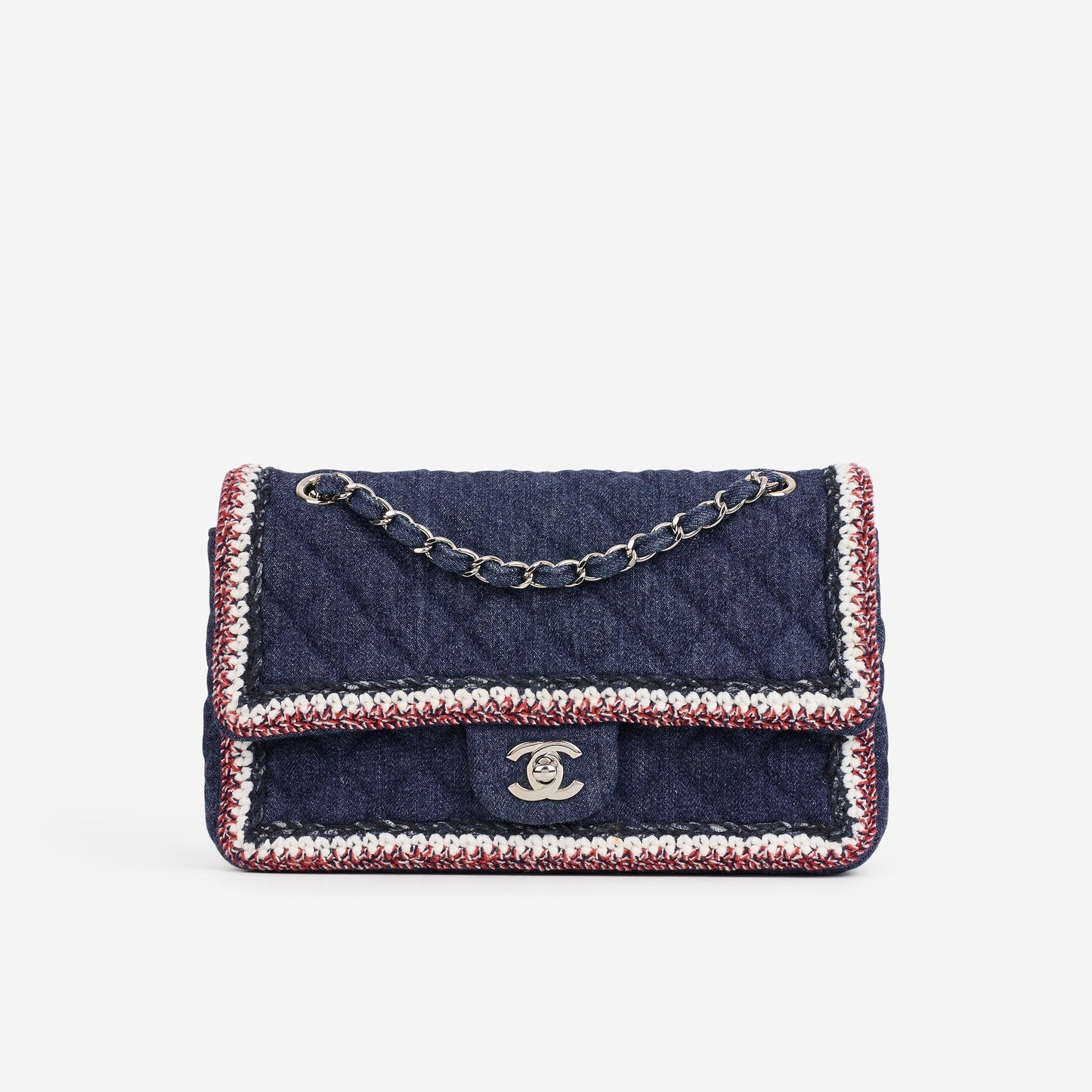 Chanel Chanel Frame Flap - Blue Denim / Braided Tweed | Silver Hardware
