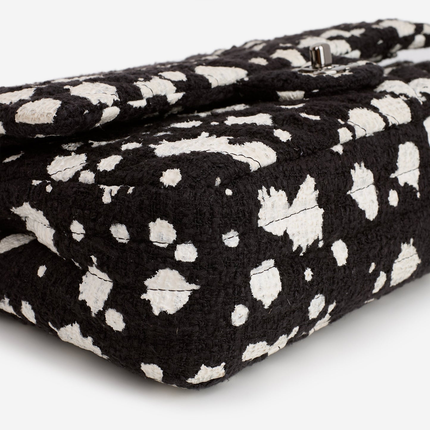 Chanel Medium Classic Flap Bag - Black / White Splatter Tweed | Silver Hardware