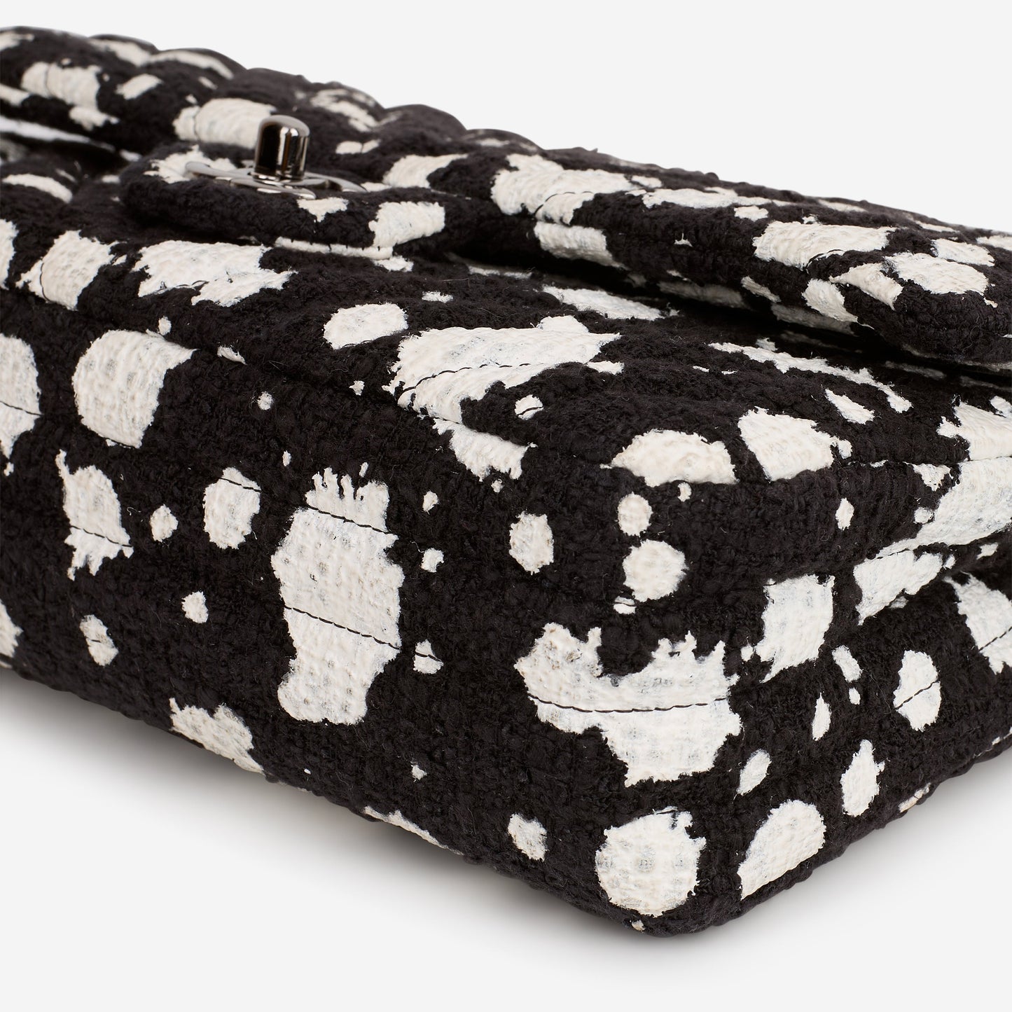 Chanel Medium Classic Flap Bag - Black / White Splatter Tweed | Silver Hardware