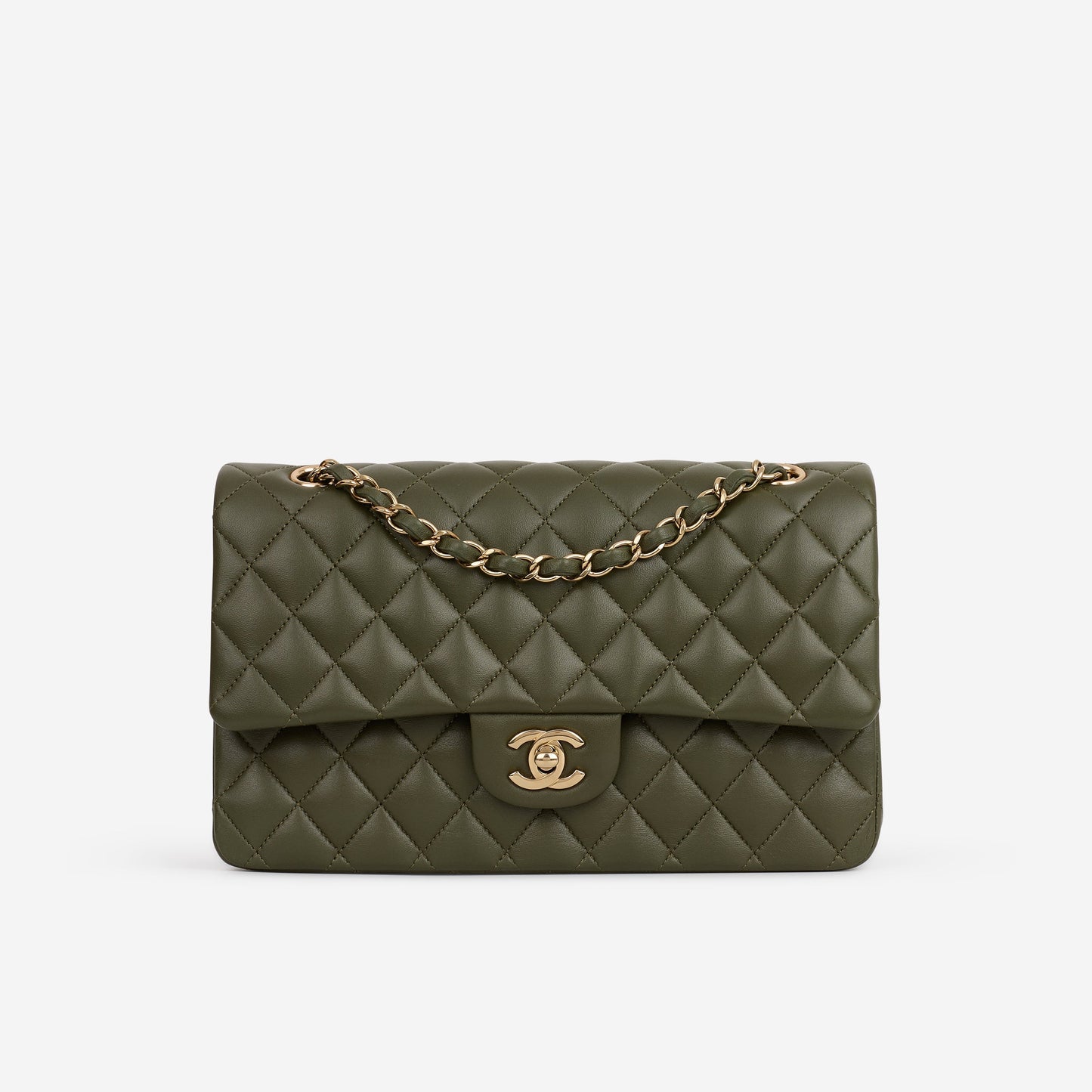 Chanel Medium Classic Flap - Olive Lambskin | Champagne Gold Hardware