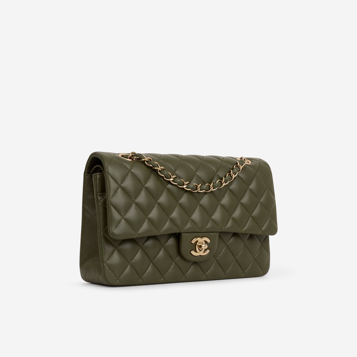 Chanel Medium Classic Flap - Olive Lambskin | Champagne Gold Hardware