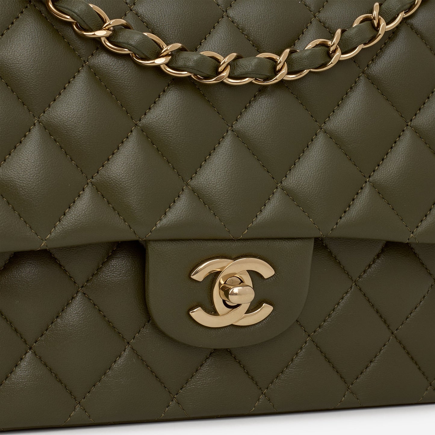 Chanel Medium Classic Flap - Olive Lambskin | Champagne Gold Hardware