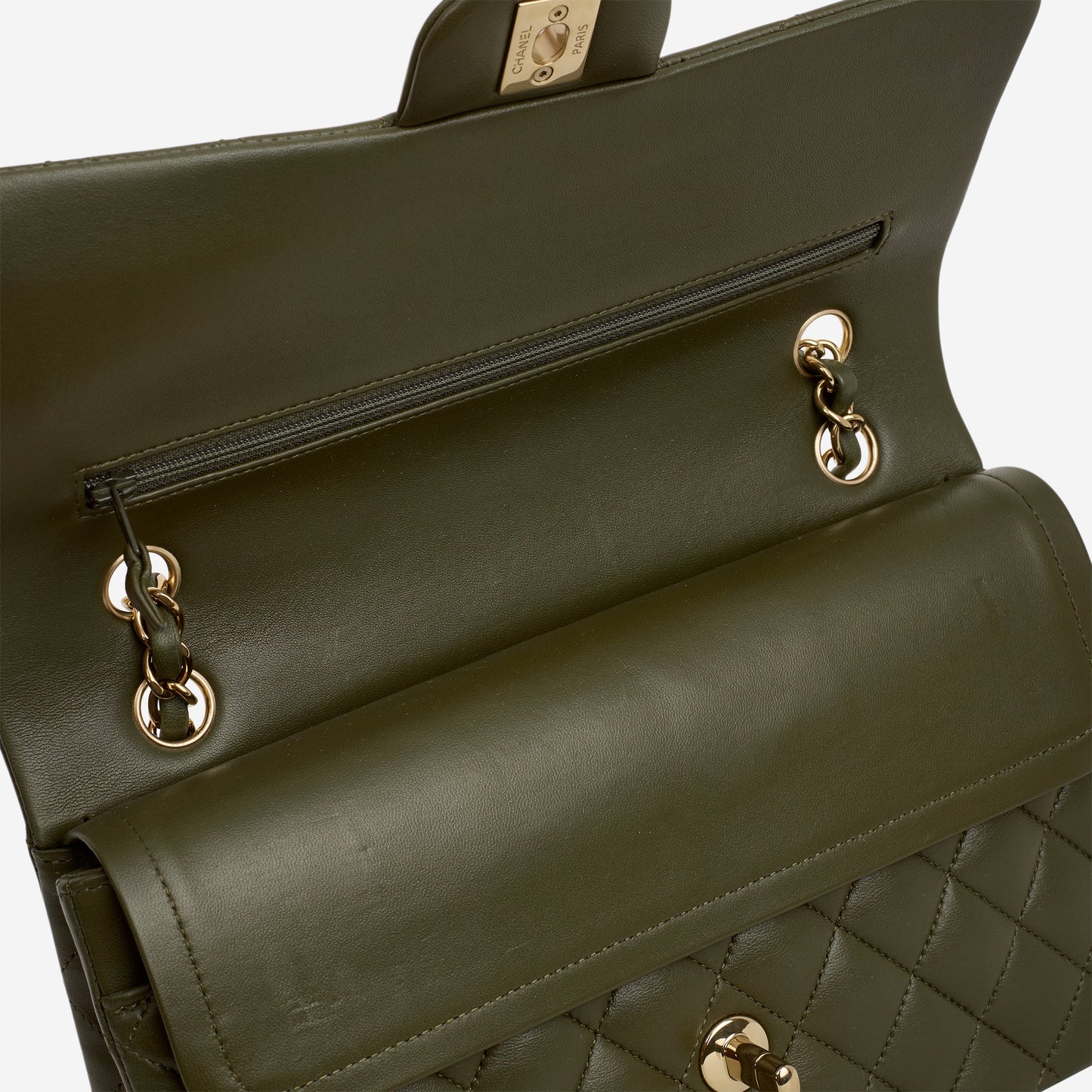 Chanel Medium Classic Flap - Olive Lambskin | Champagne Gold Hardware