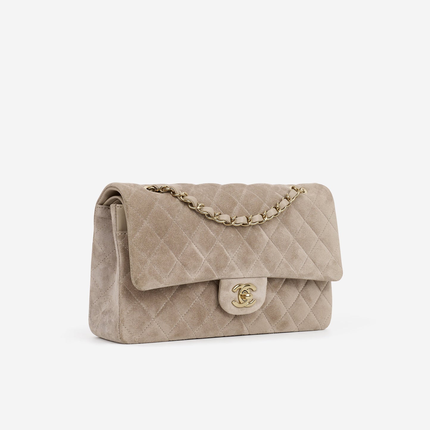 Chanel Medium Classic Flap - Grey Suede | Champagne Gold Hardware