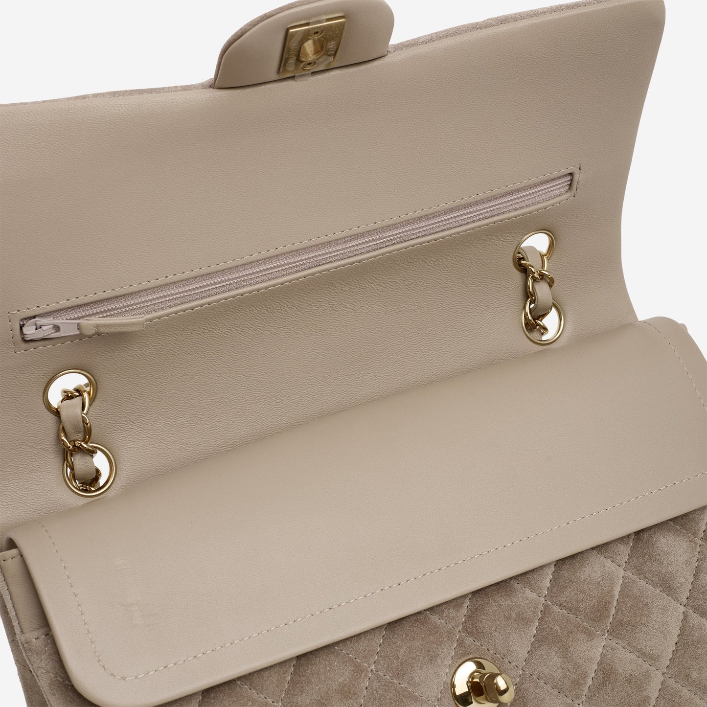 Chanel Medium Classic Flap - Grey Suede | Champagne Gold Hardware