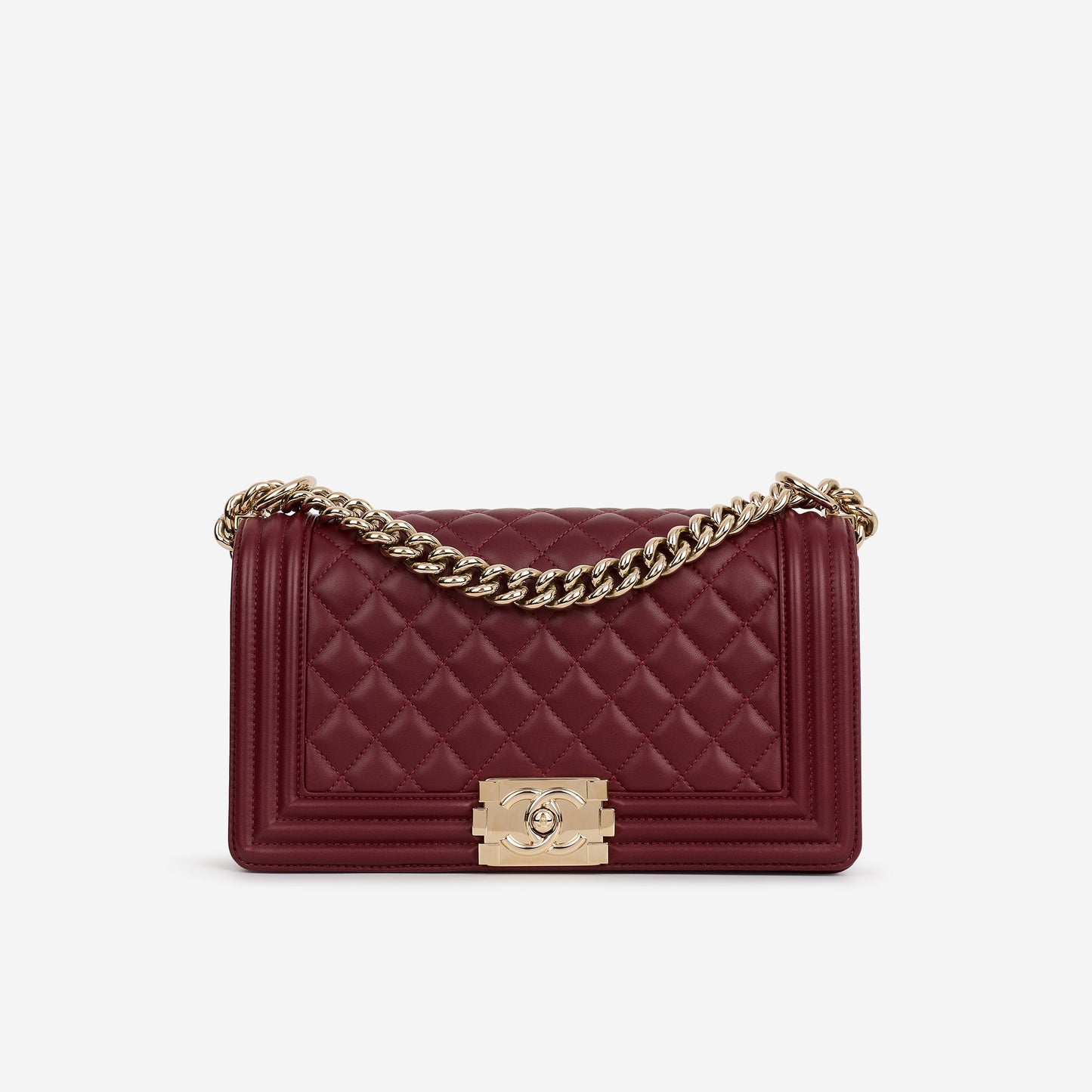 Chanel Old Medium Boy Bag - Burgundy Lambskin | Champagne Gold Hardware
