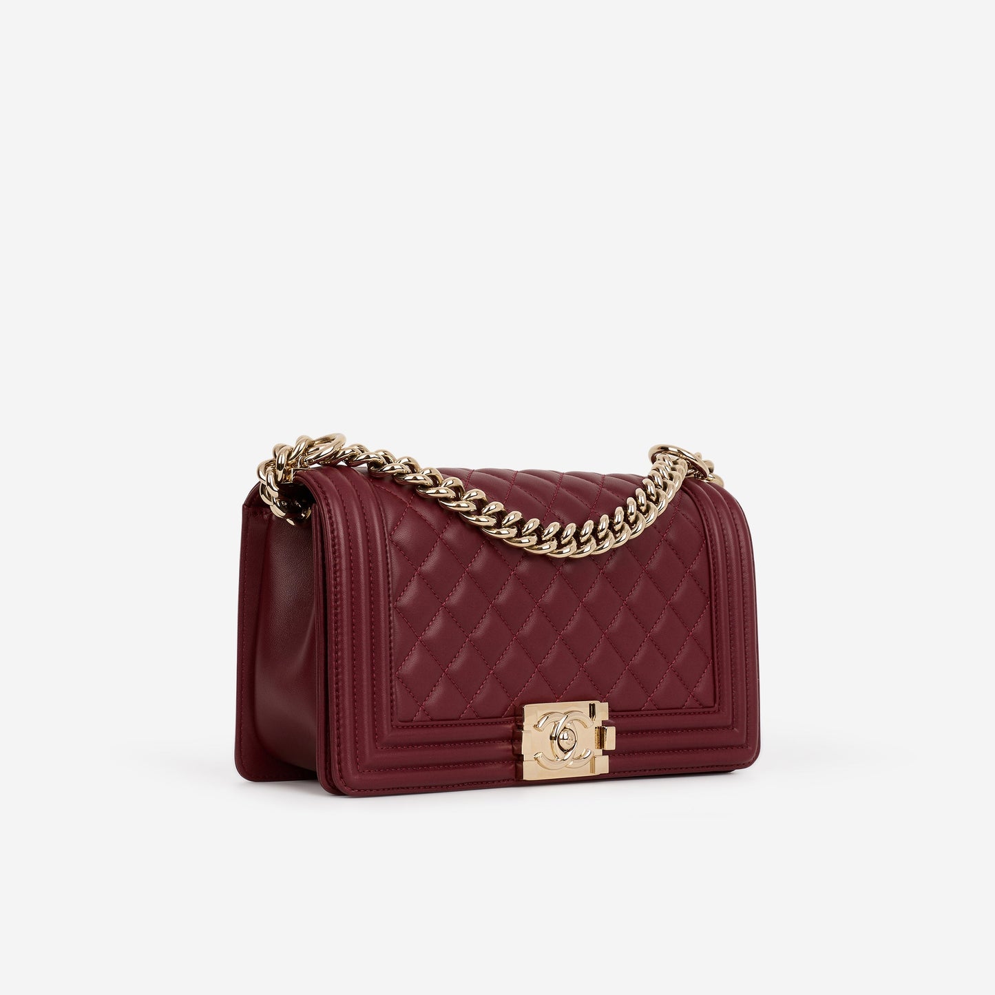 Chanel Old Medium Boy Bag - Burgundy Lambskin | Champagne Gold Hardware