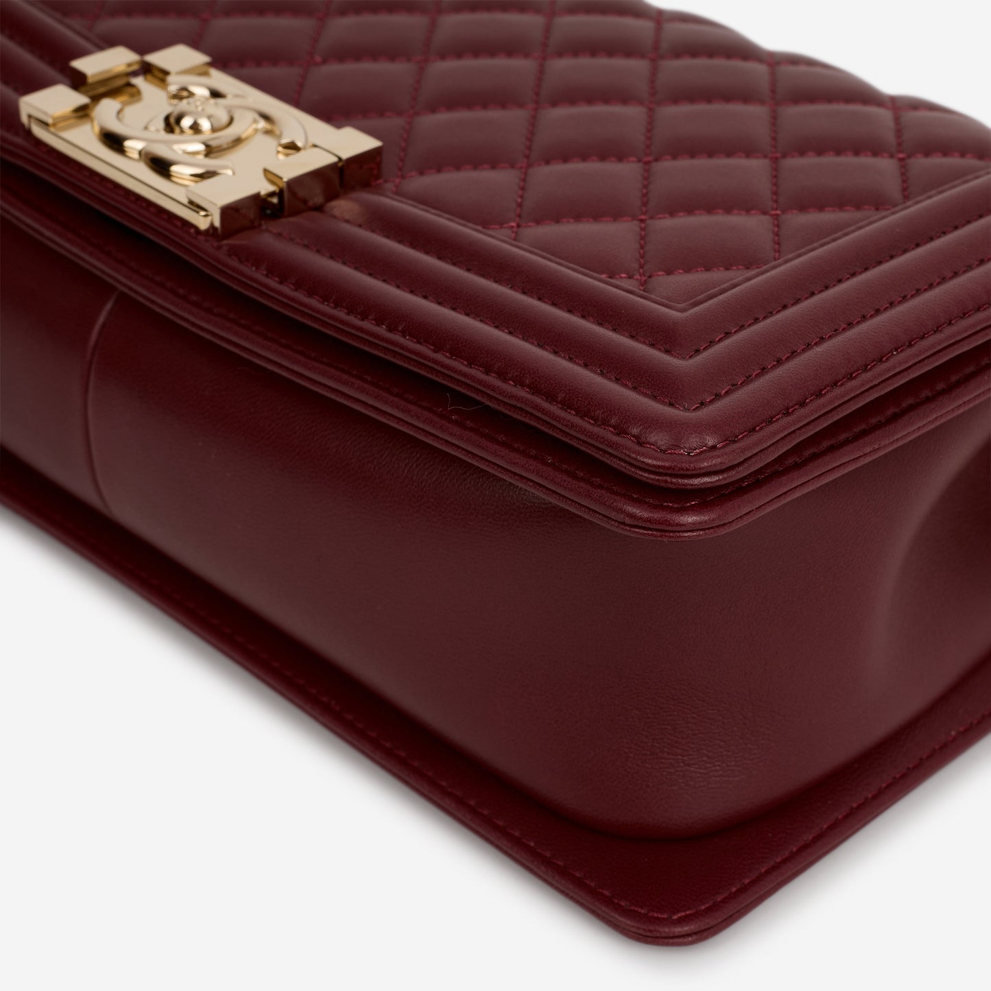 Chanel Old Medium Boy Bag - Burgundy Lambskin | Champagne Gold Hardware