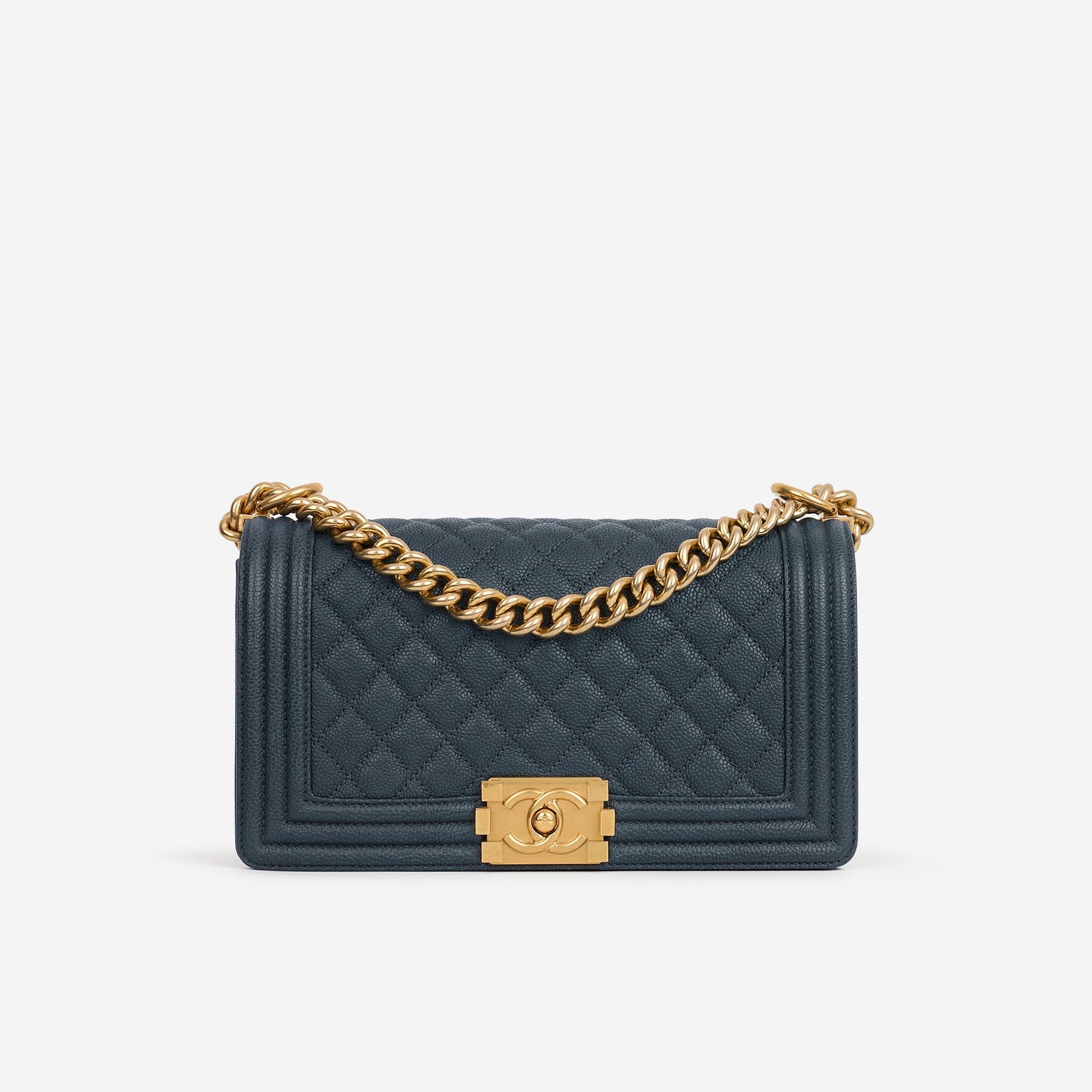 Chanel Old Medium Boy Bag - Navy Caviar | Gold Hardware