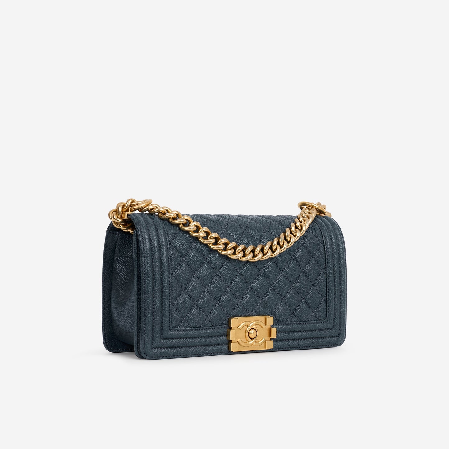 Chanel Old Medium Boy Bag - Navy Caviar | Gold Hardware