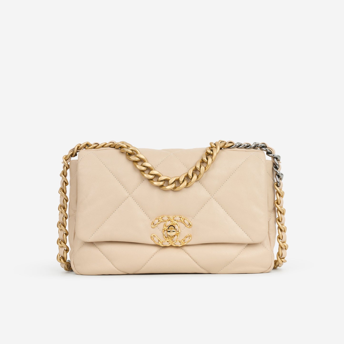 Chanel Small 19 Flap Bag - Beige Lambskin | Mixed Metal Hardware