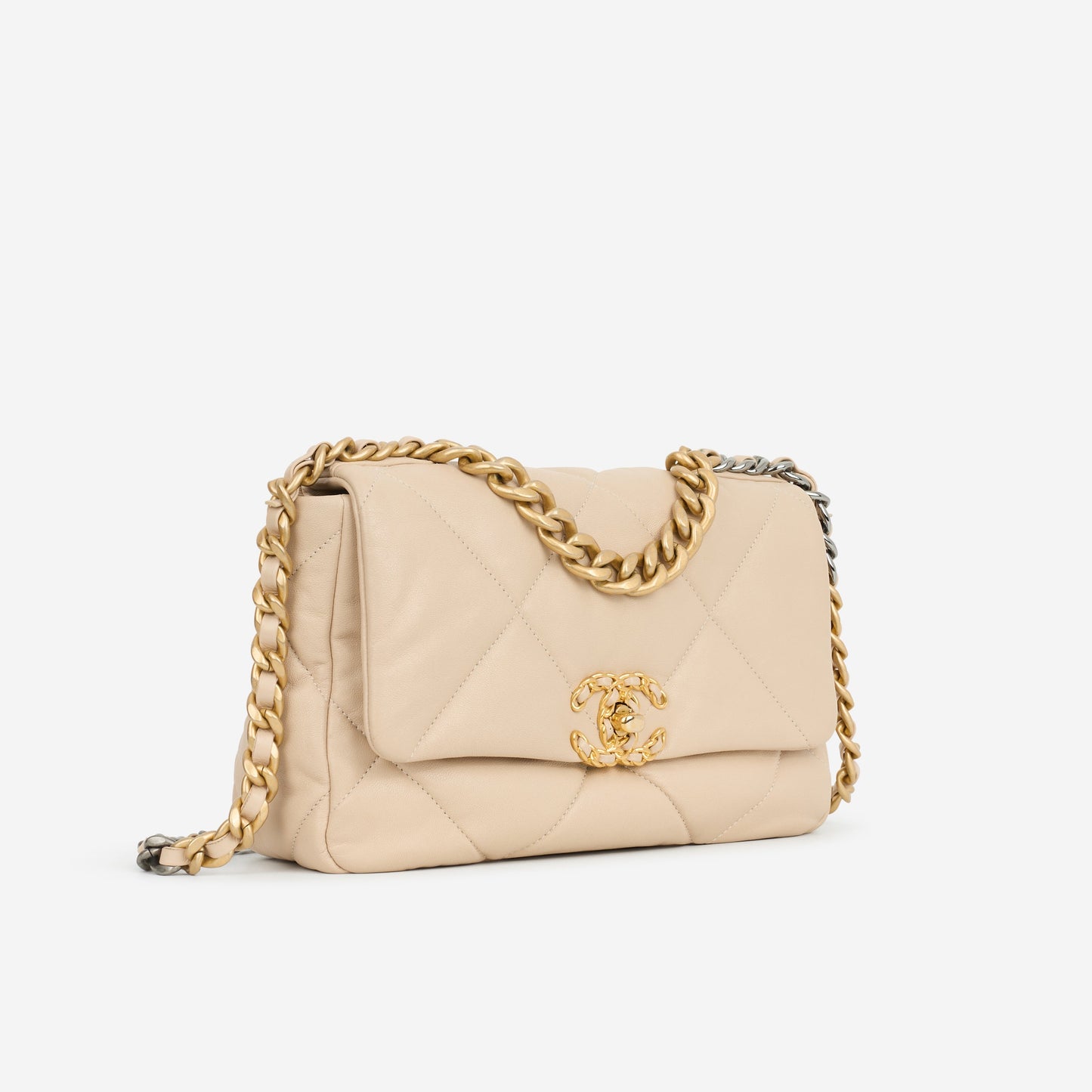 Chanel Small 19 Flap Bag - Beige Lambskin | Mixed Metal Hardware