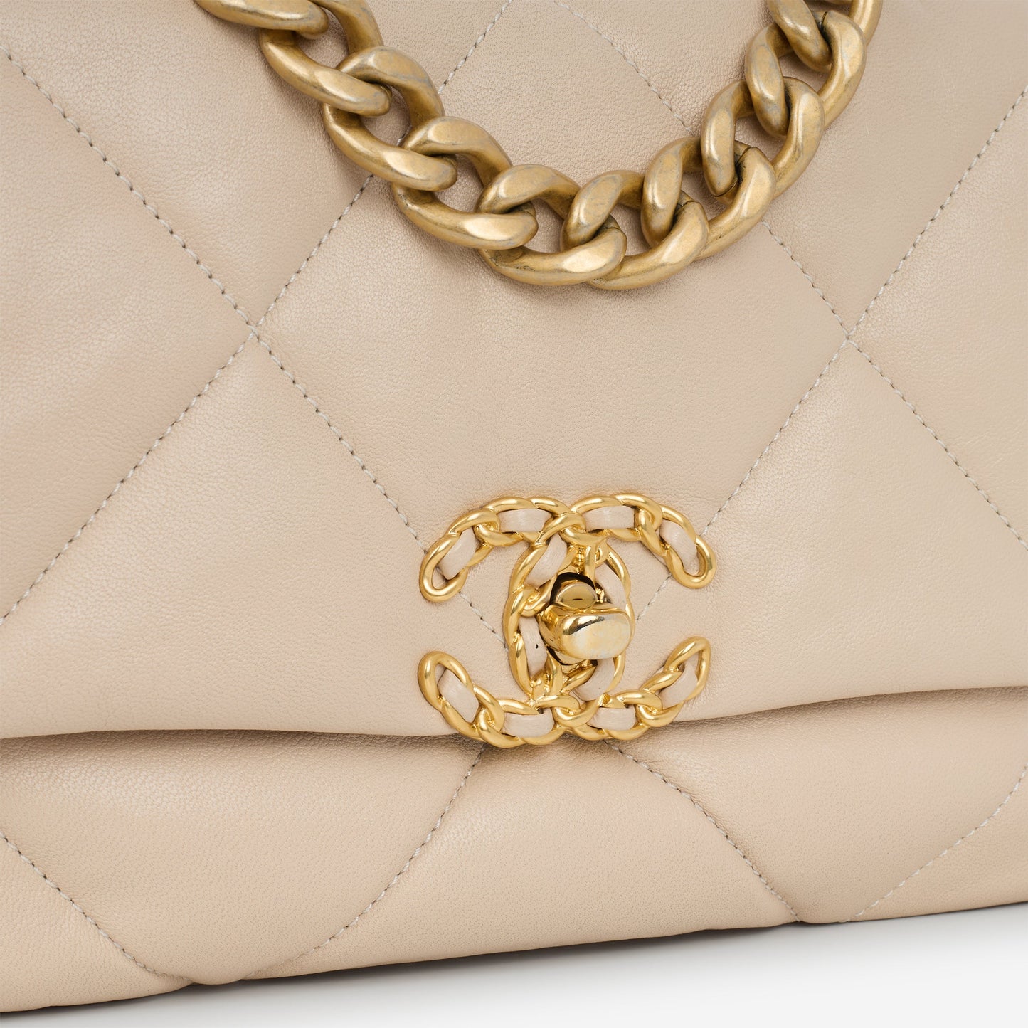 Chanel Small 19 Flap Bag - Beige Lambskin | Mixed Metal Hardware