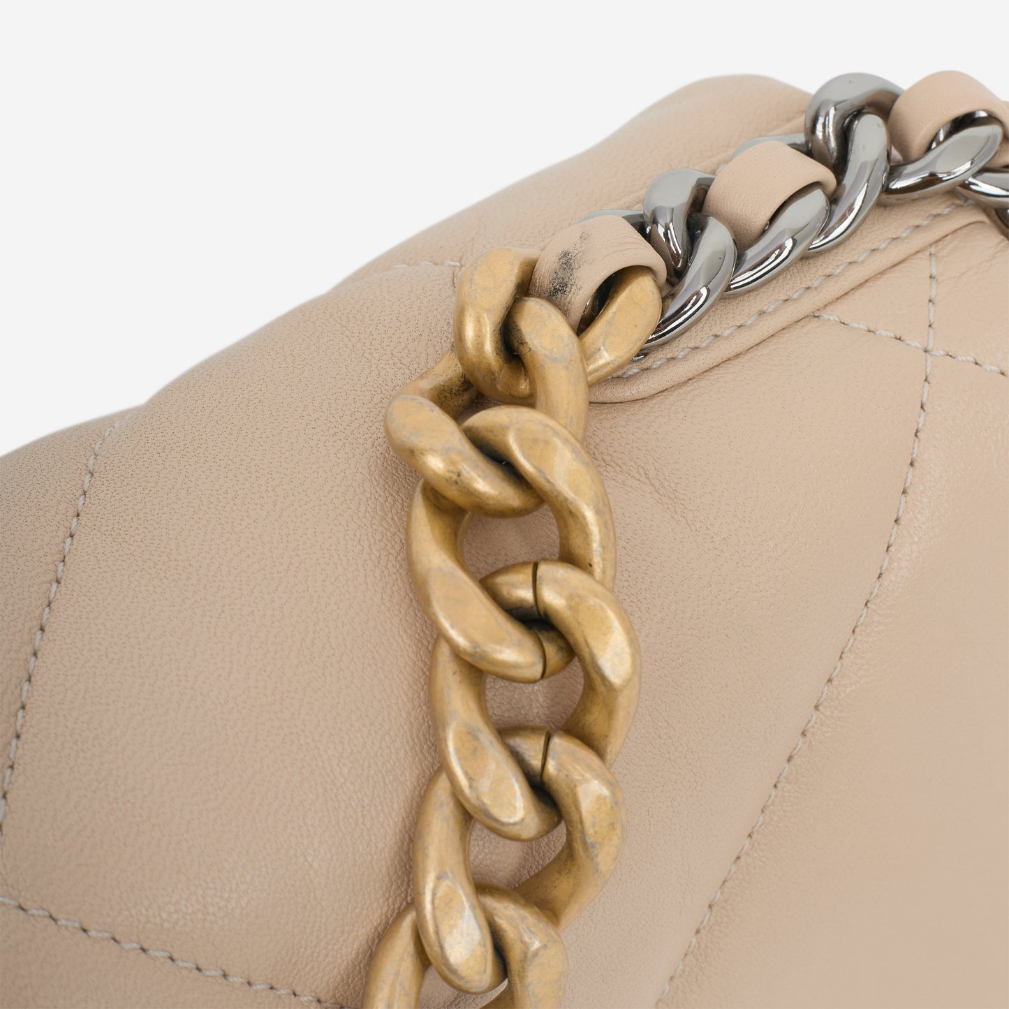 Chanel Small 19 Flap Bag - Beige Lambskin | Mixed Metal Hardware