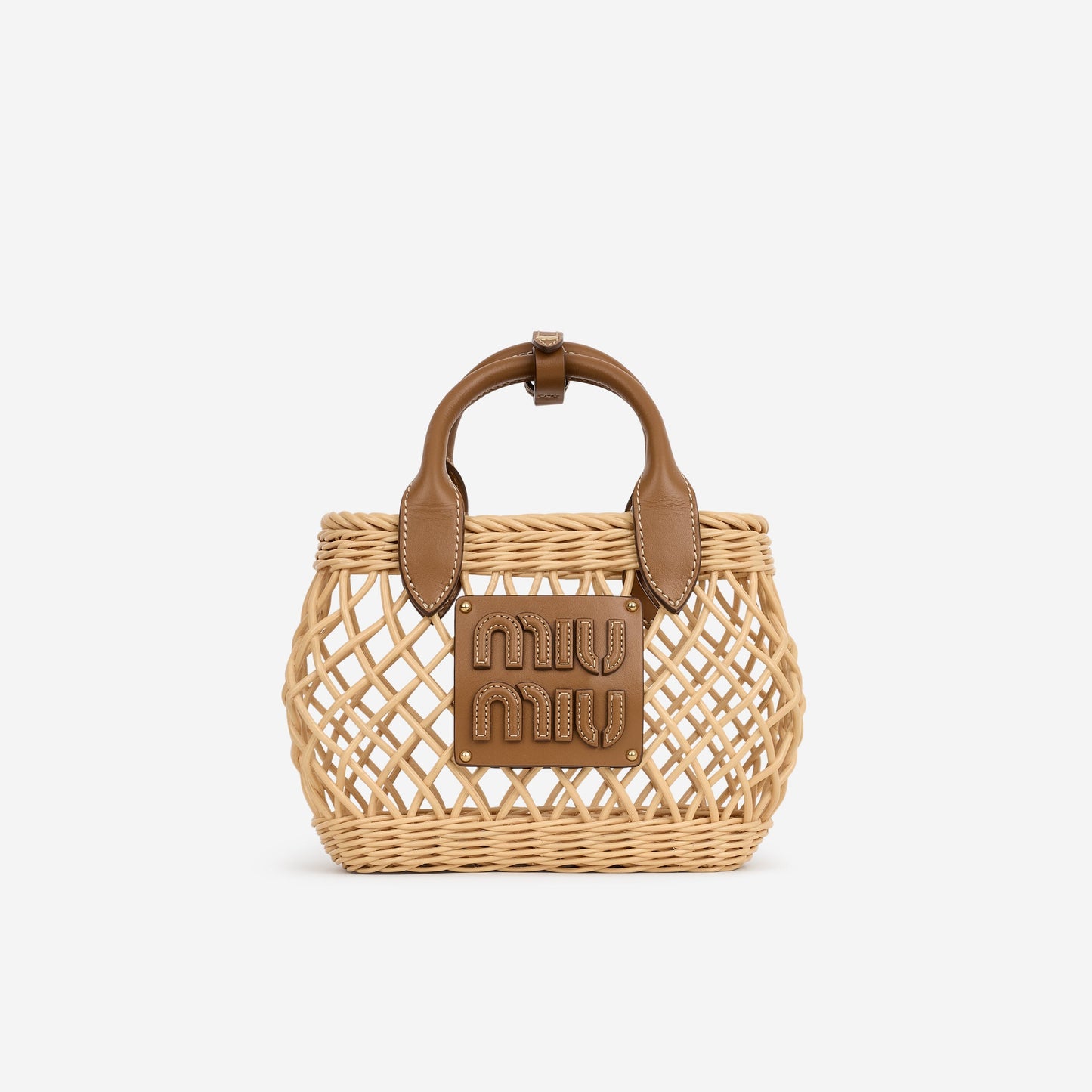 Miu Miu Mini Woven Basket - Natural Rattan Calfskin | Gold Hardware