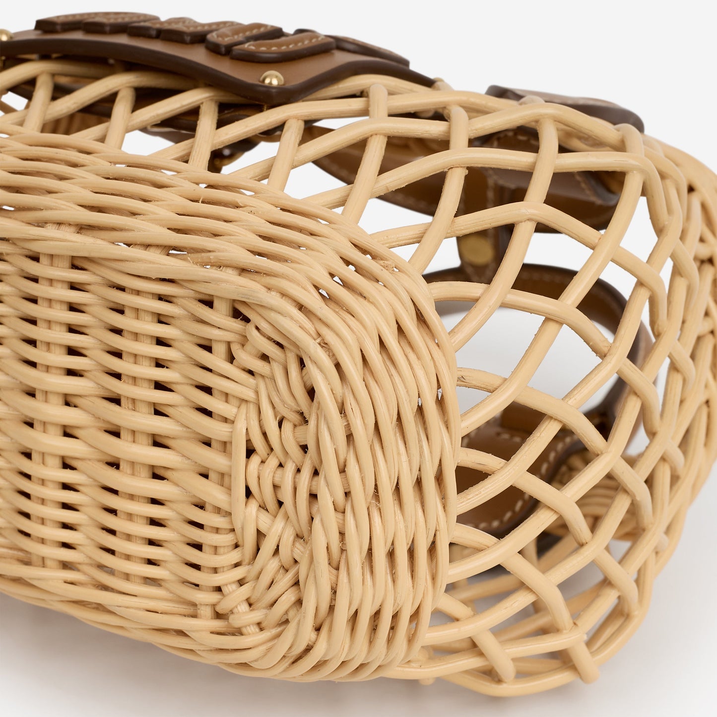 Miu Miu Mini Woven Basket - Natural Rattan Calfskin | Gold Hardware