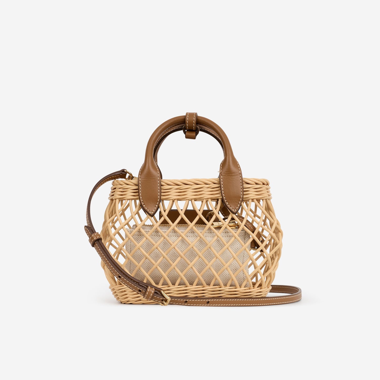 Miu Miu Mini Woven Basket - Natural Rattan Calfskin | Gold Hardware