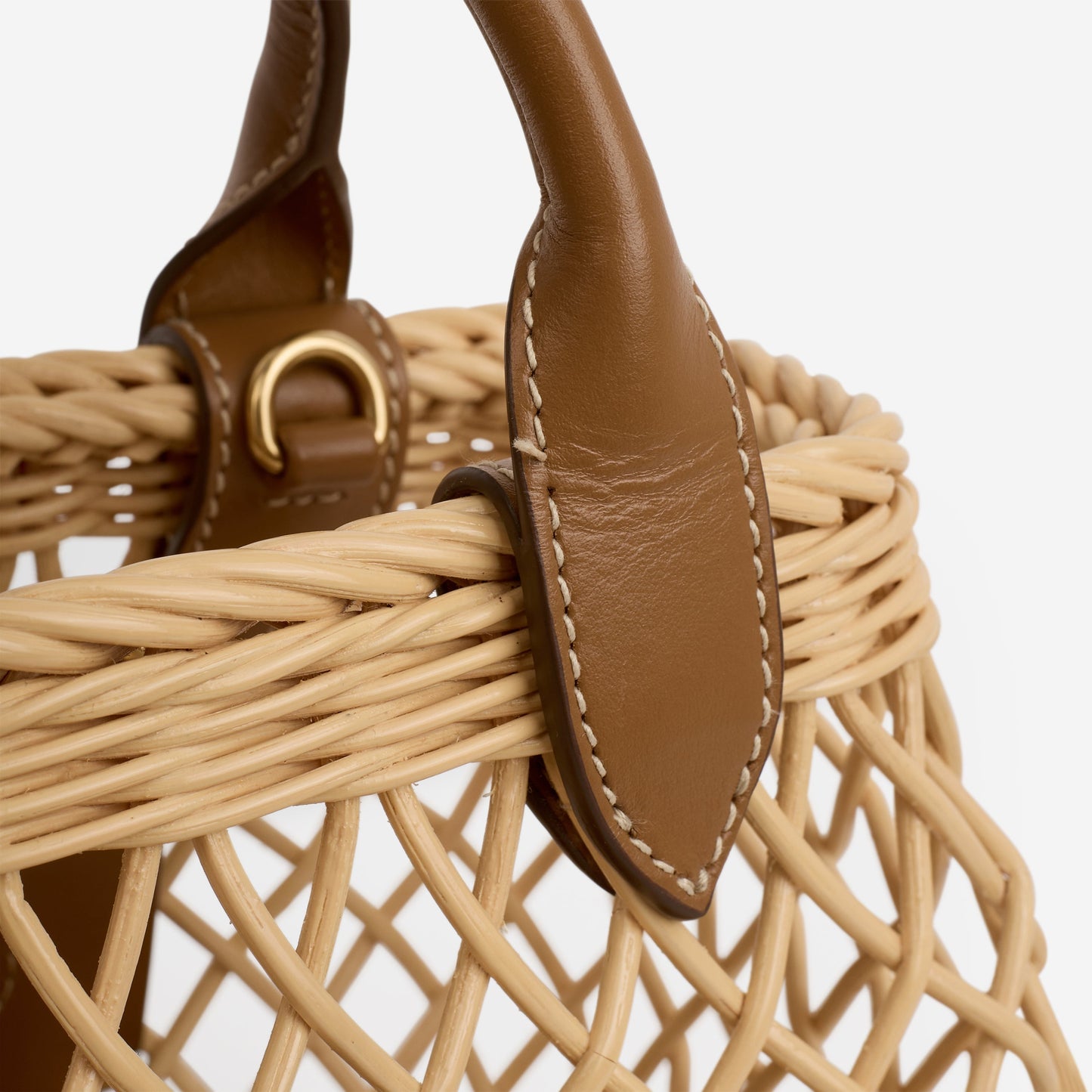 Miu Miu Mini Woven Basket - Natural Rattan Calfskin | Gold Hardware