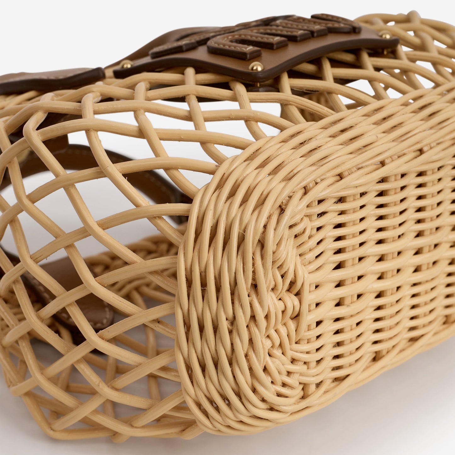Miu Miu Mini Woven Basket - Natural Rattan Calfskin | Gold Hardware