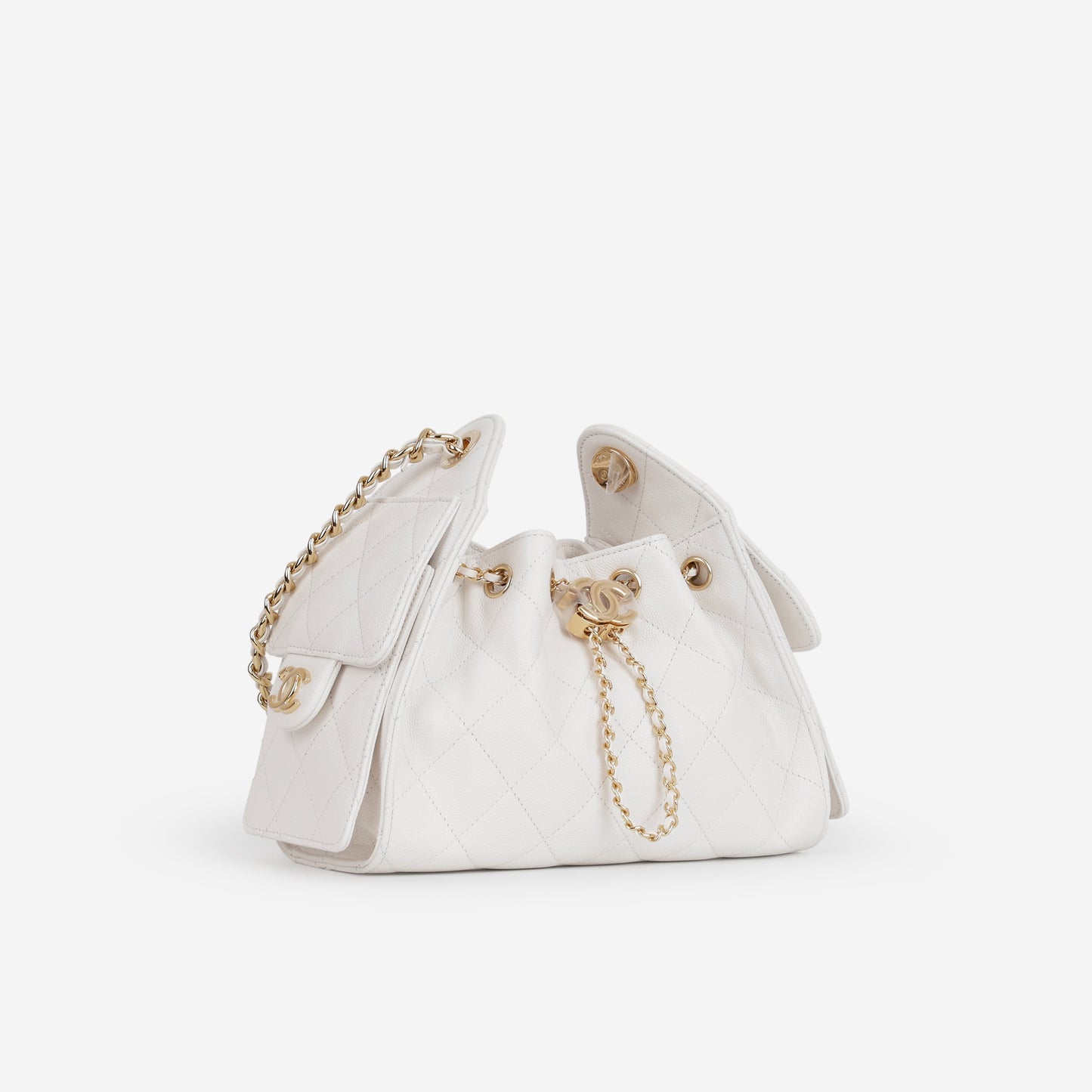 Chanel Mini 25 Hobo - White Caviar Polished | Gold Hardware