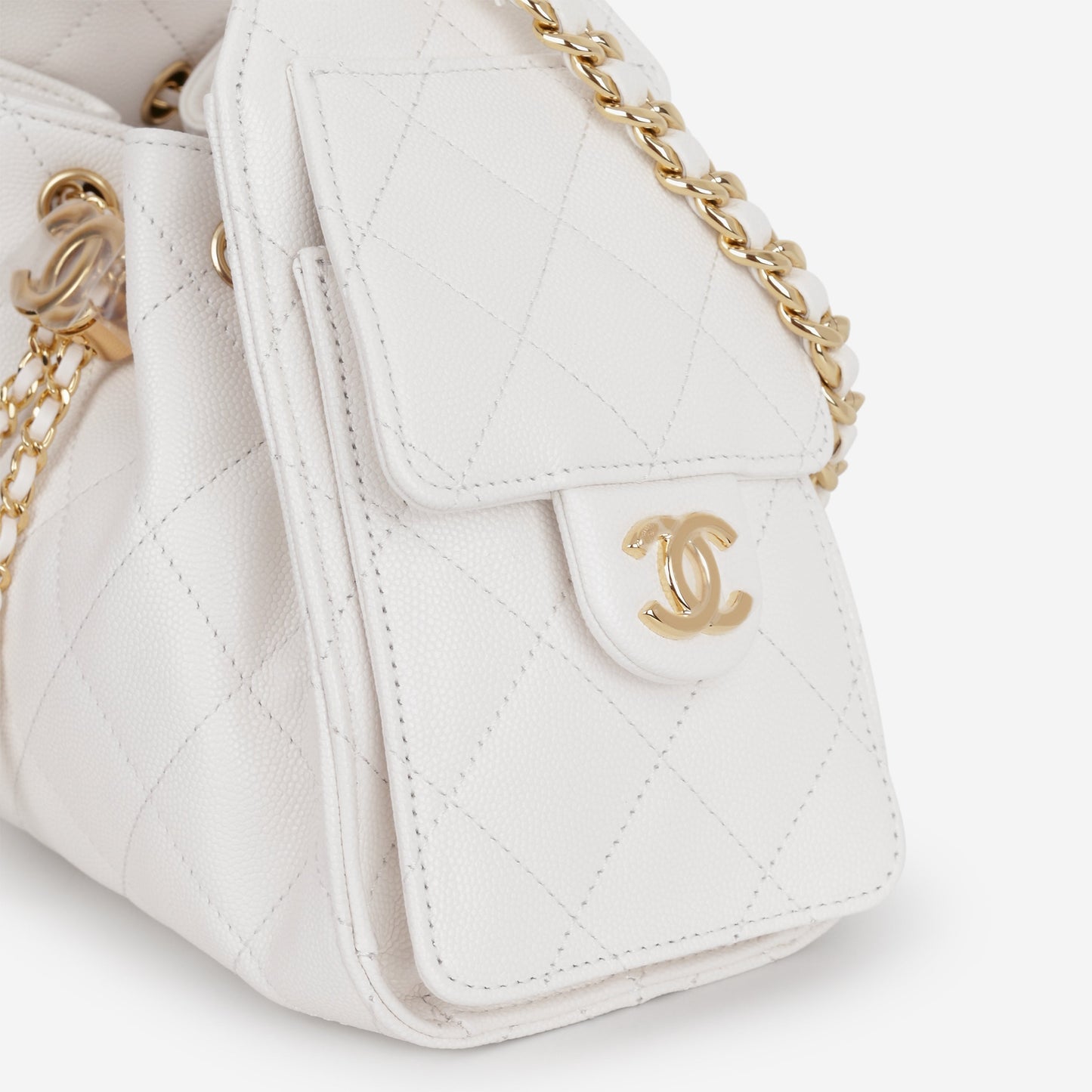 Chanel Mini 25 Hobo - White Caviar Polished | Gold Hardware