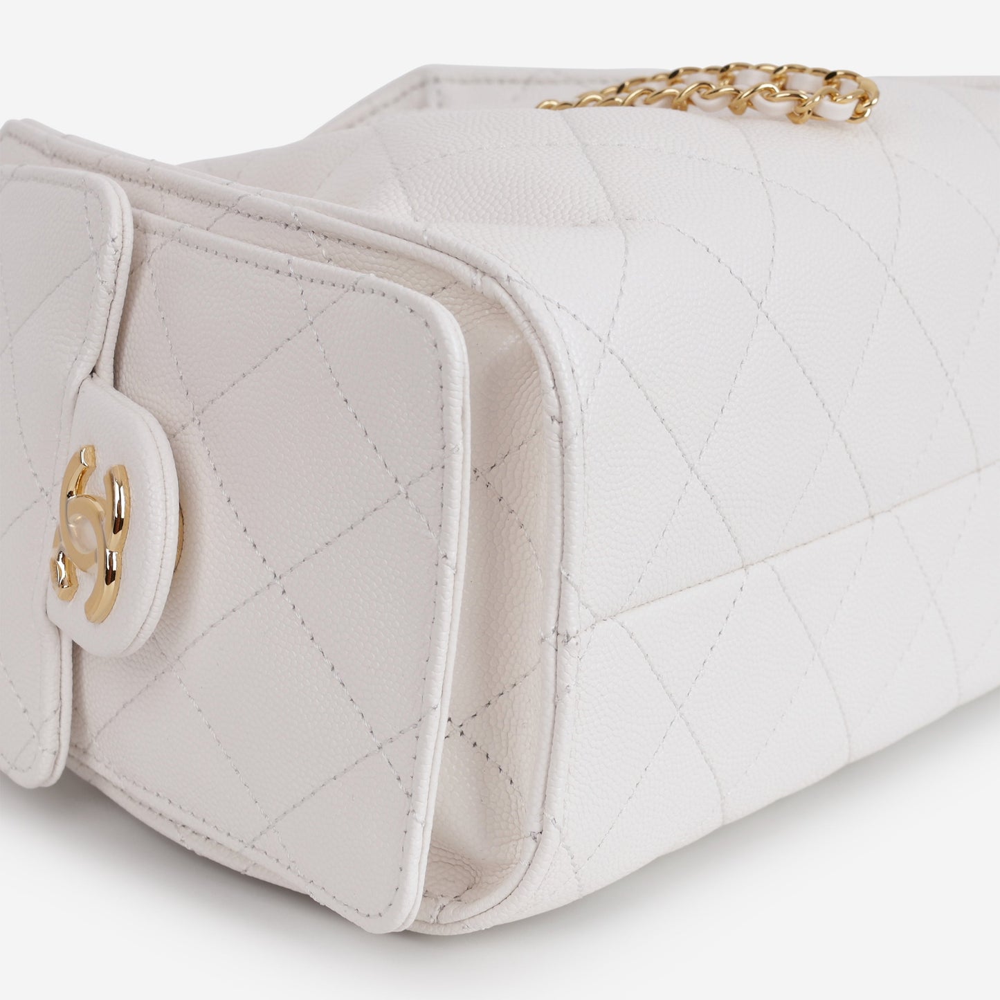 Chanel Mini 25 Hobo - White Caviar Polished | Gold Hardware